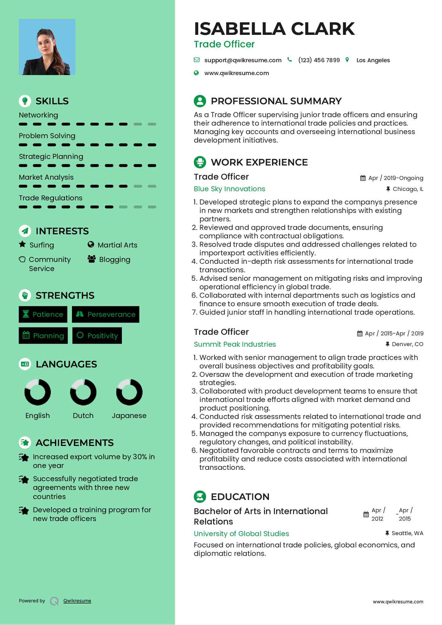 Trade Officer Resume Model