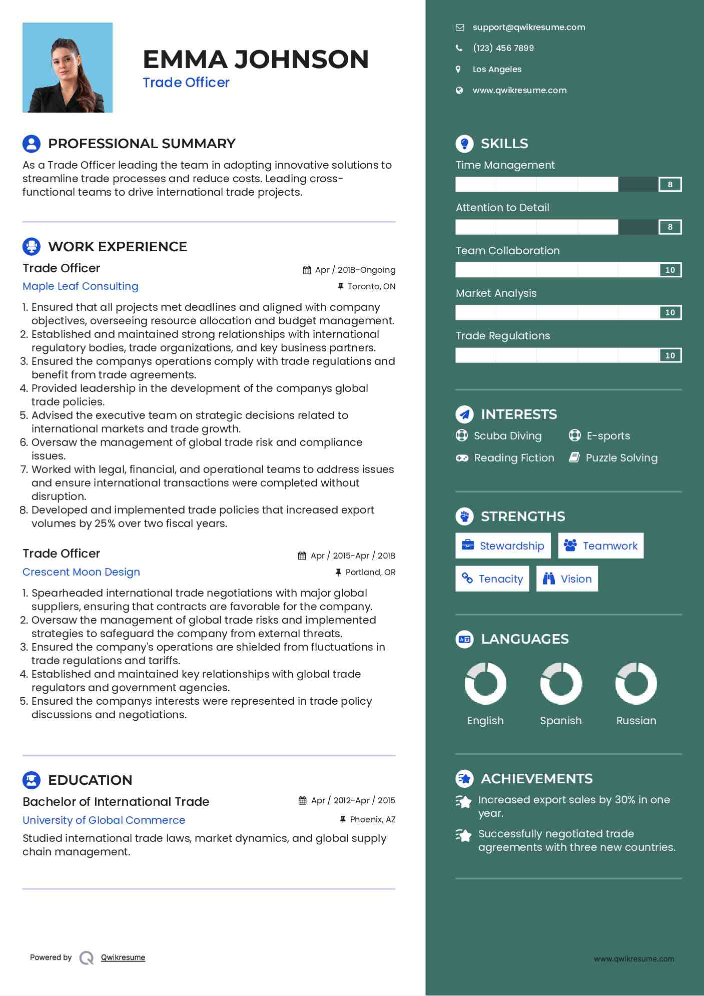 Trade Officer Resume Model
