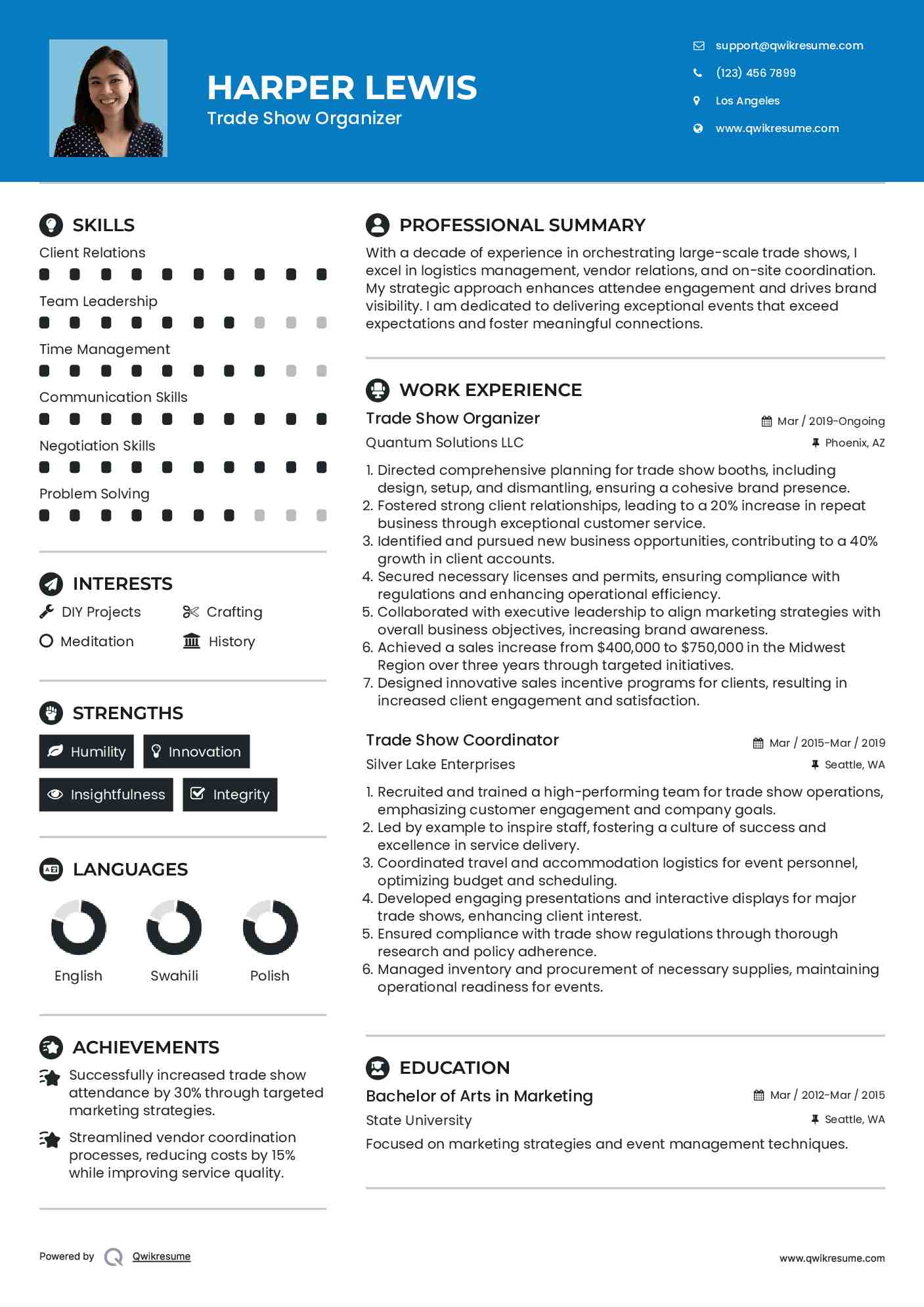 Trade Show Organizer Resume Template