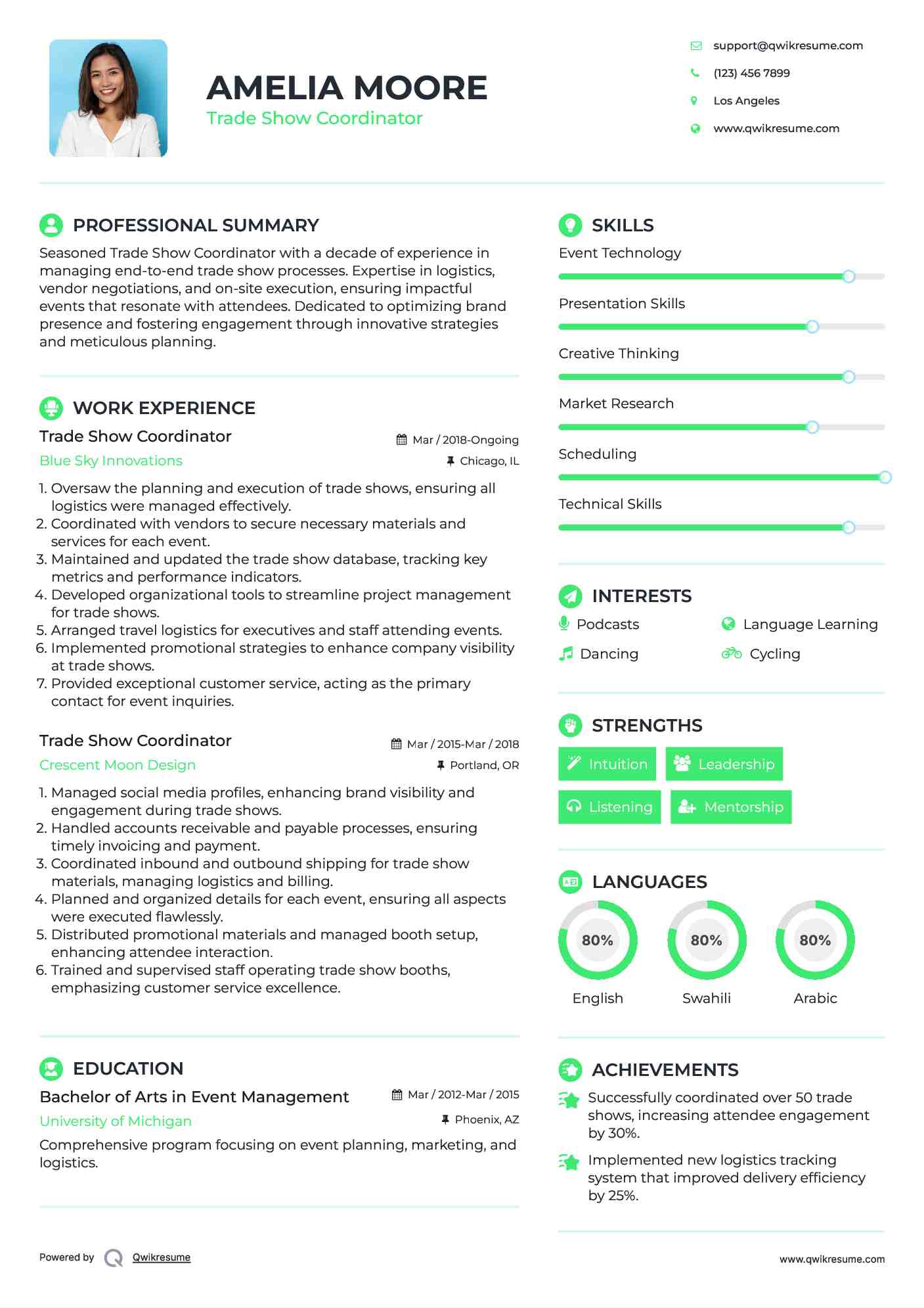 Trade Show Coordinator Resume Model