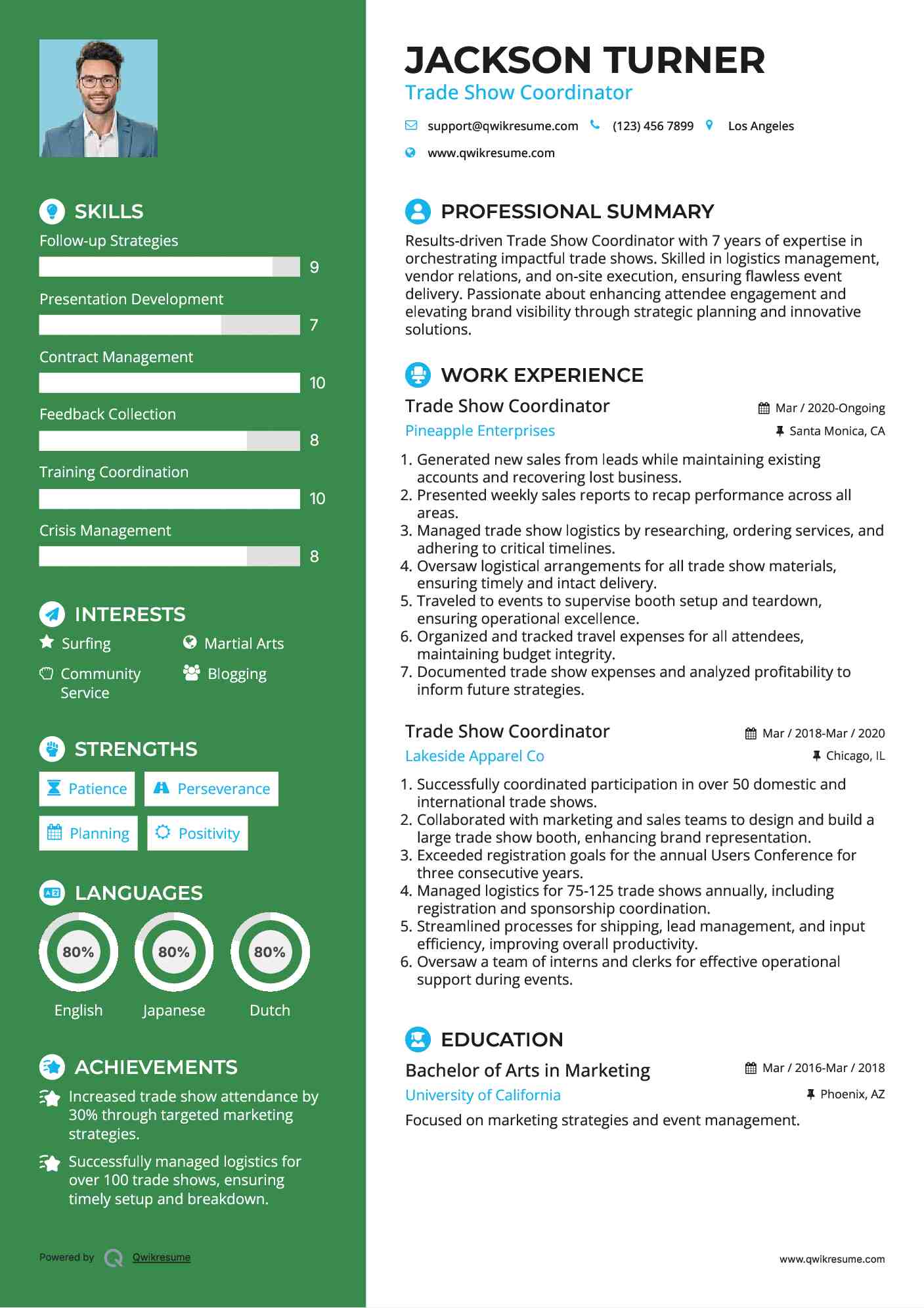 Trade Show Coordinator Resume Format