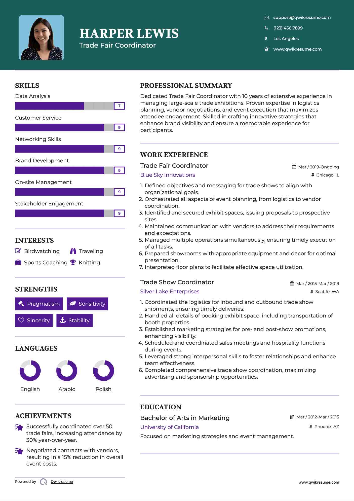 Trade Fair Coordinator Resume Example