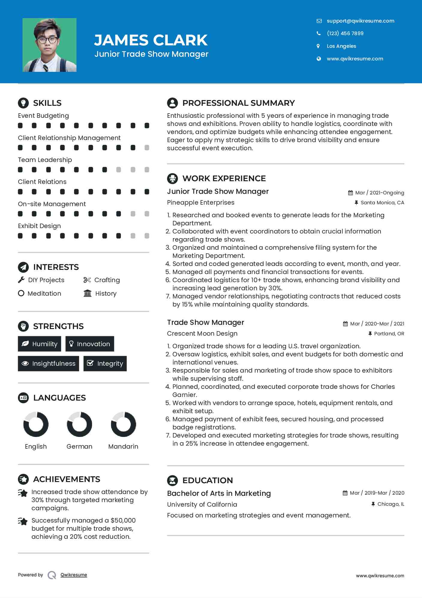 Junior Trade Show Manager Resume Sample