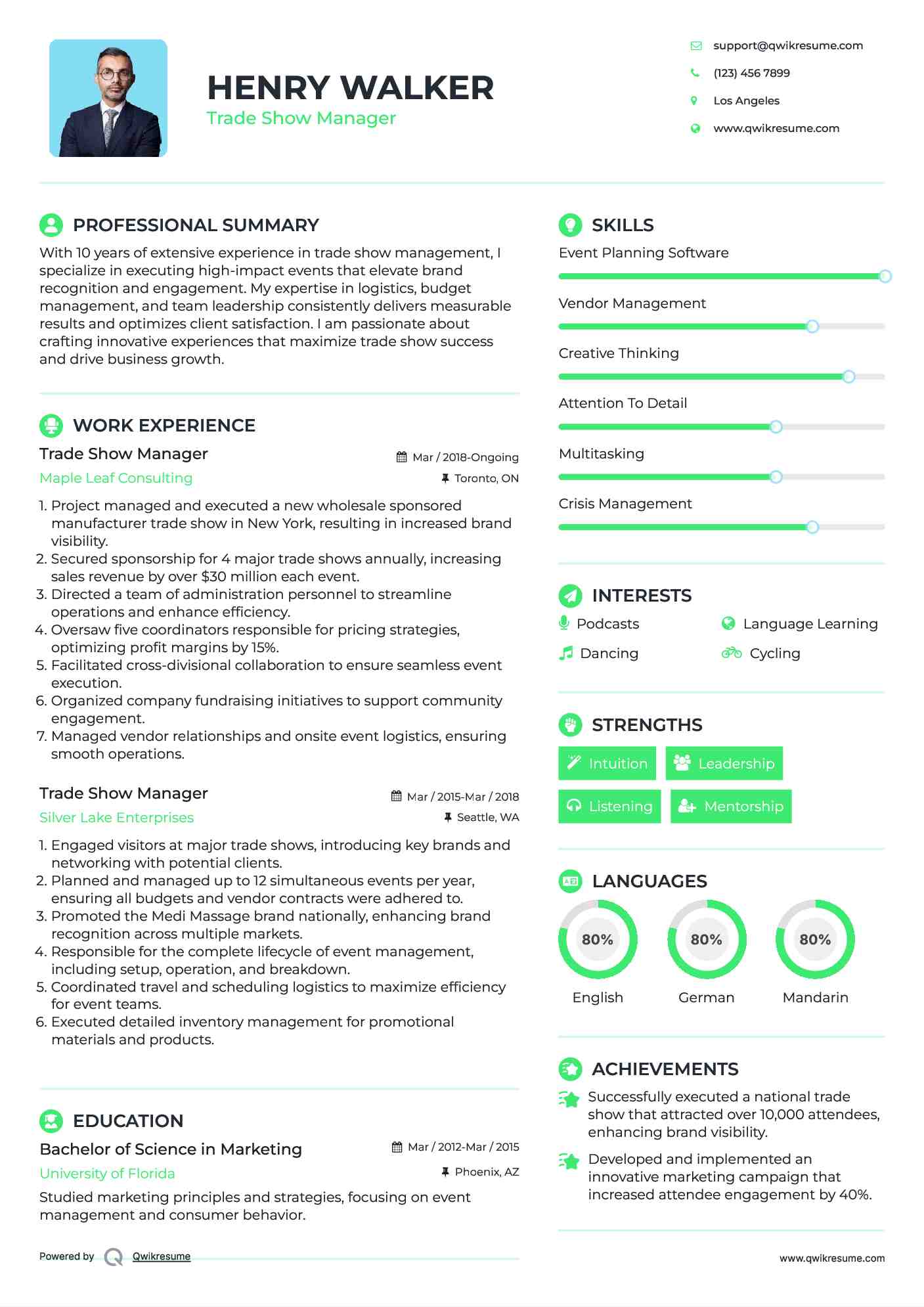Trade Show Manager Resume Format