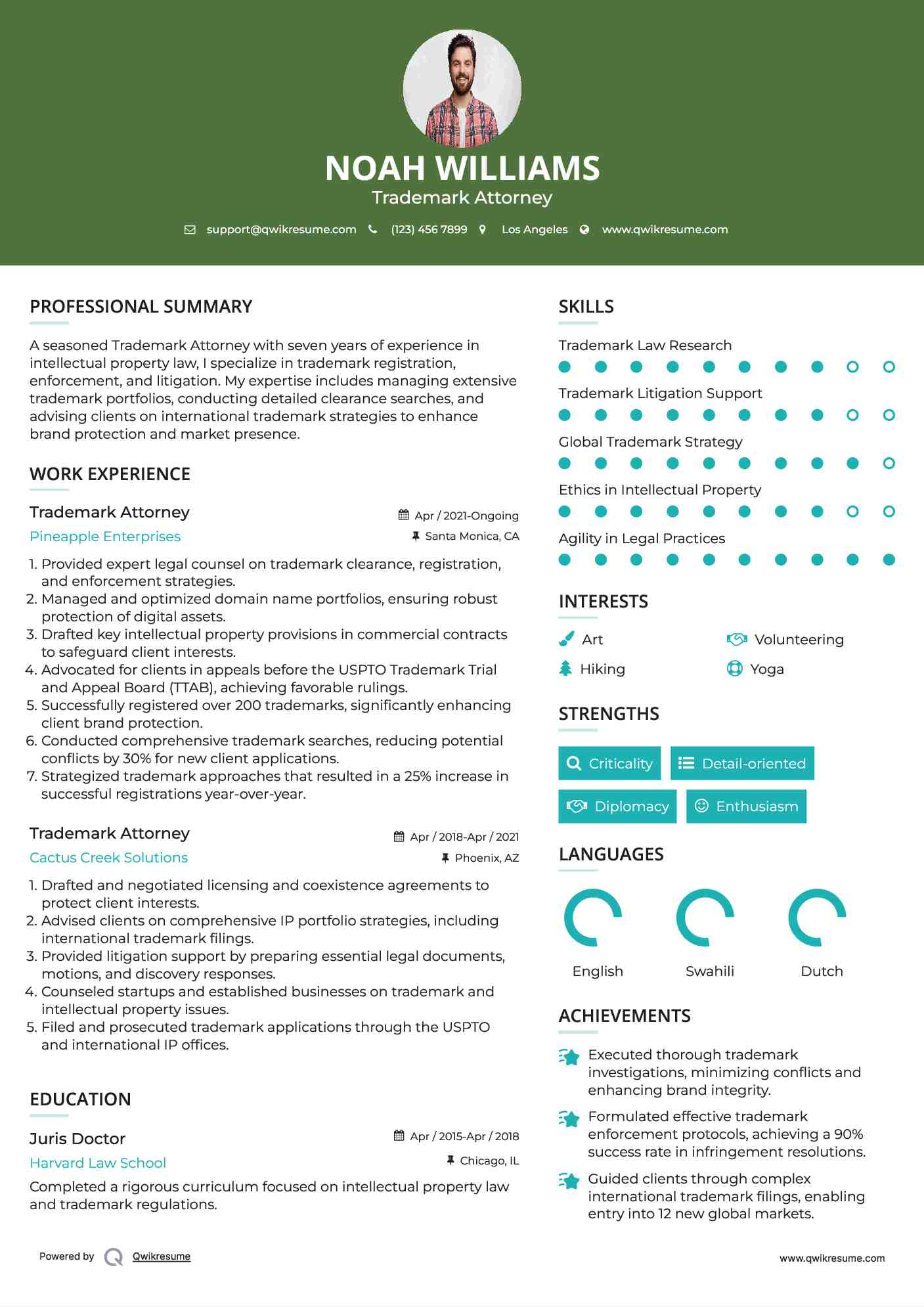 Trademark Attorney Resume Sample