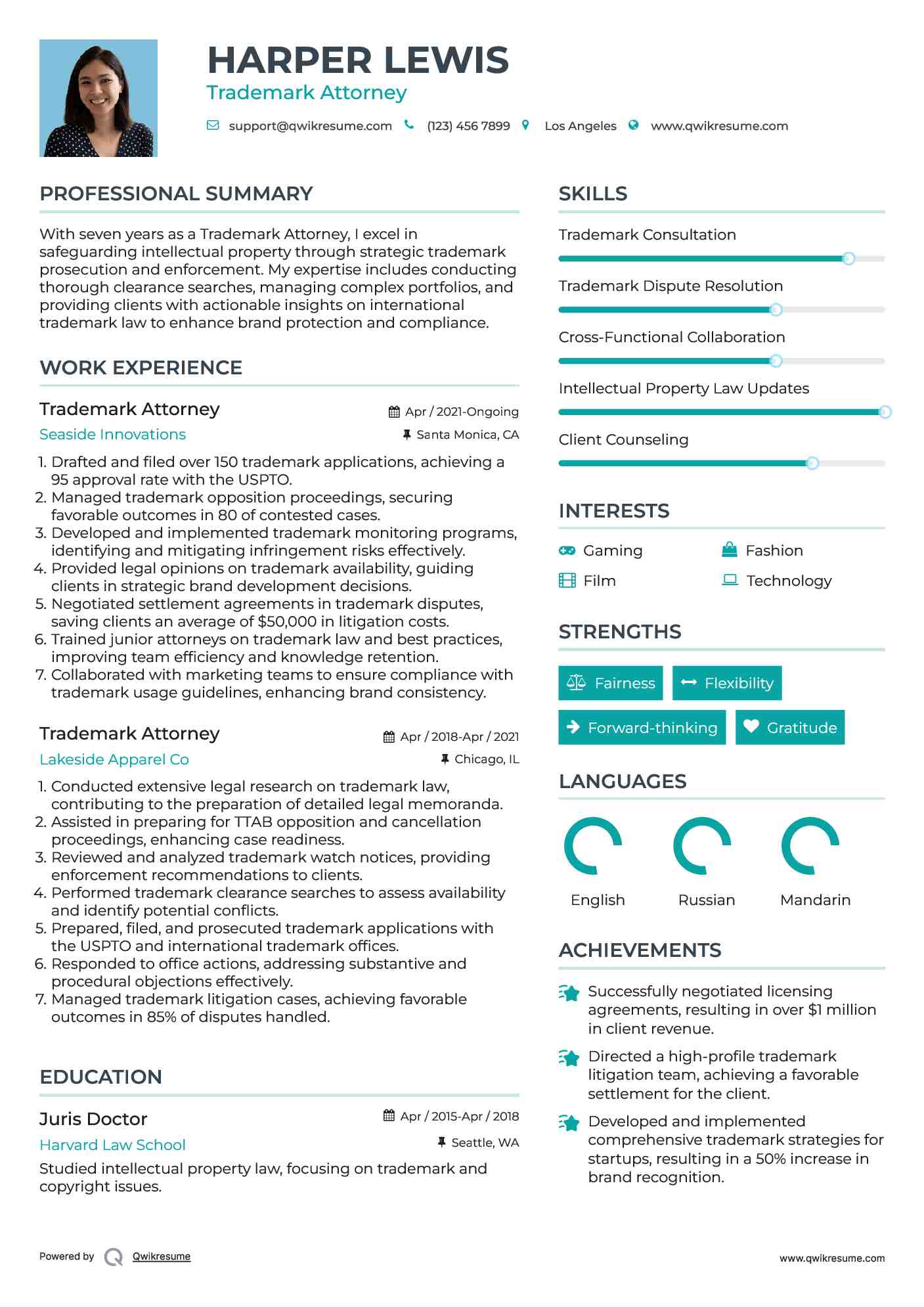 Trademark Attorney Resume Template