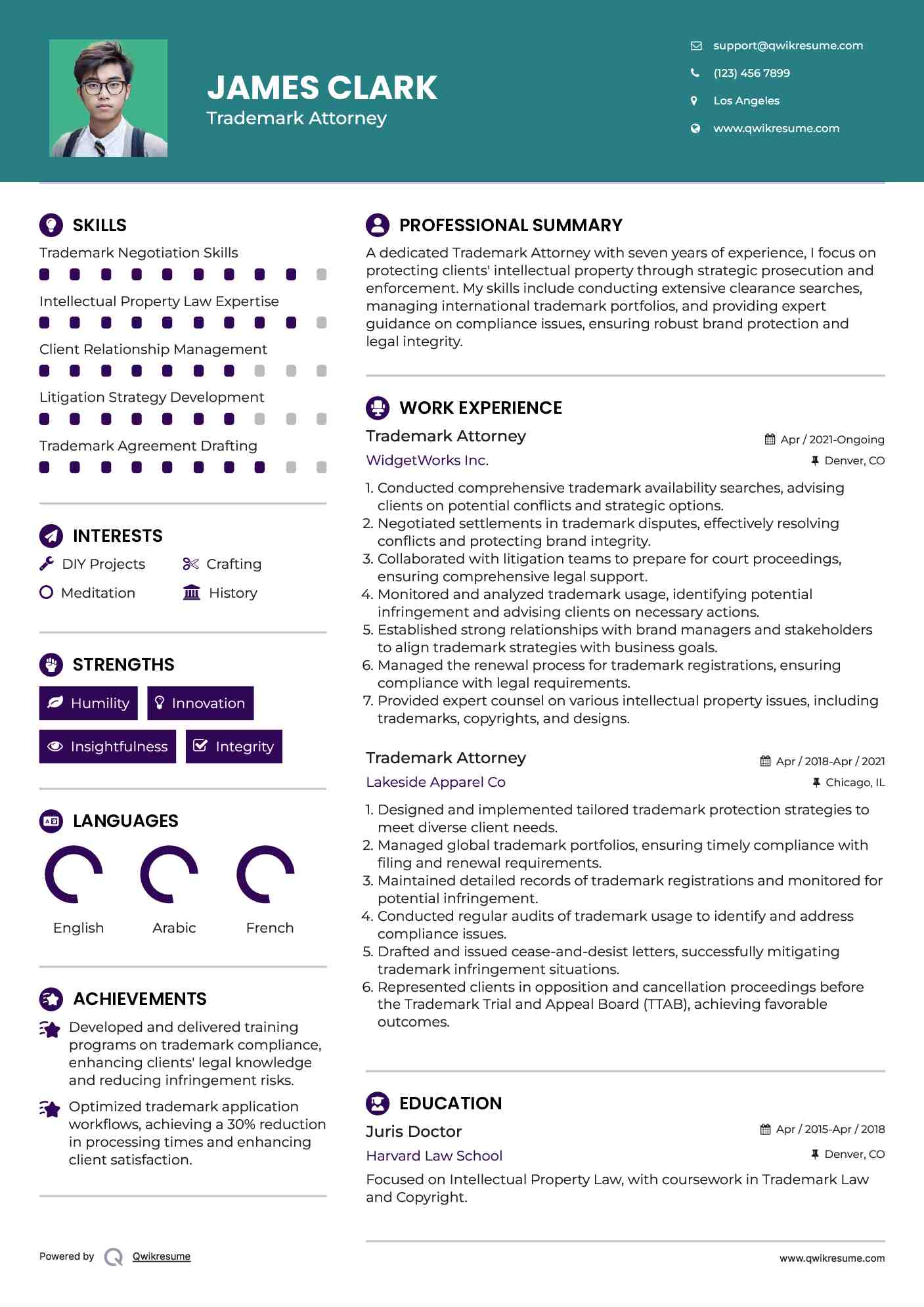 Trademark Attorney Resume Format