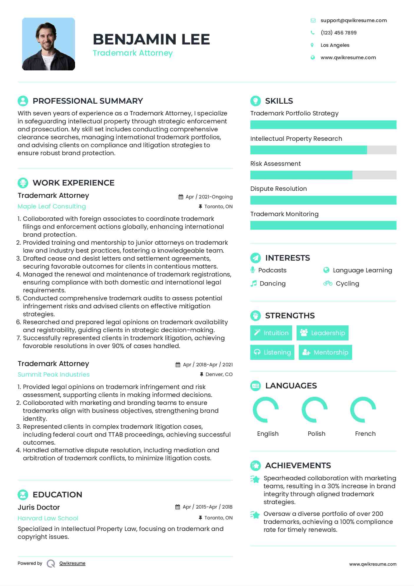 Trademark Attorney Resume Model