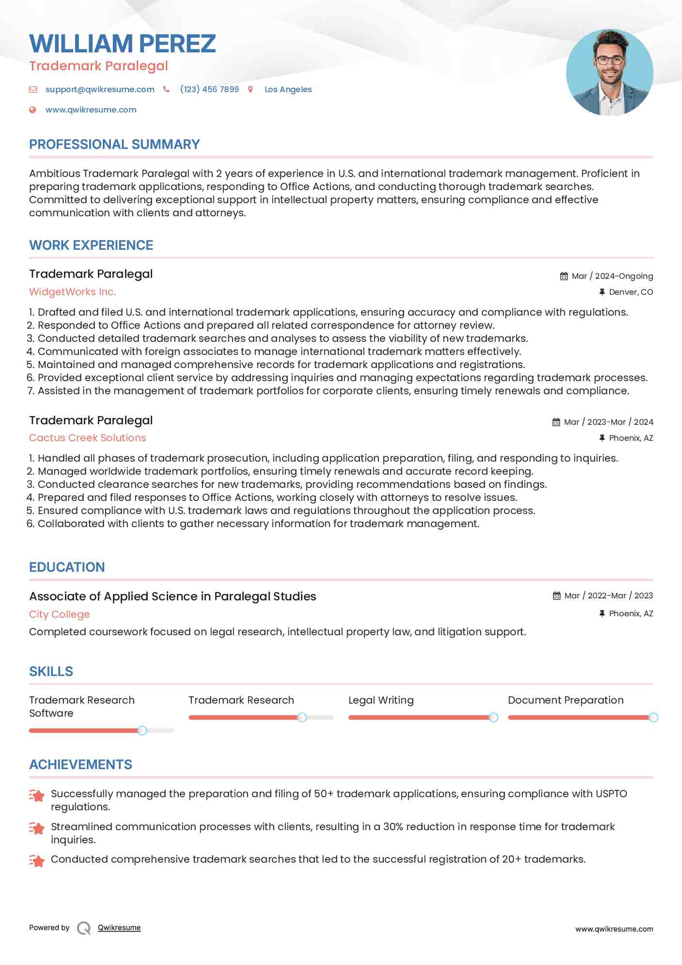 Trademark Paralegal Resume Example