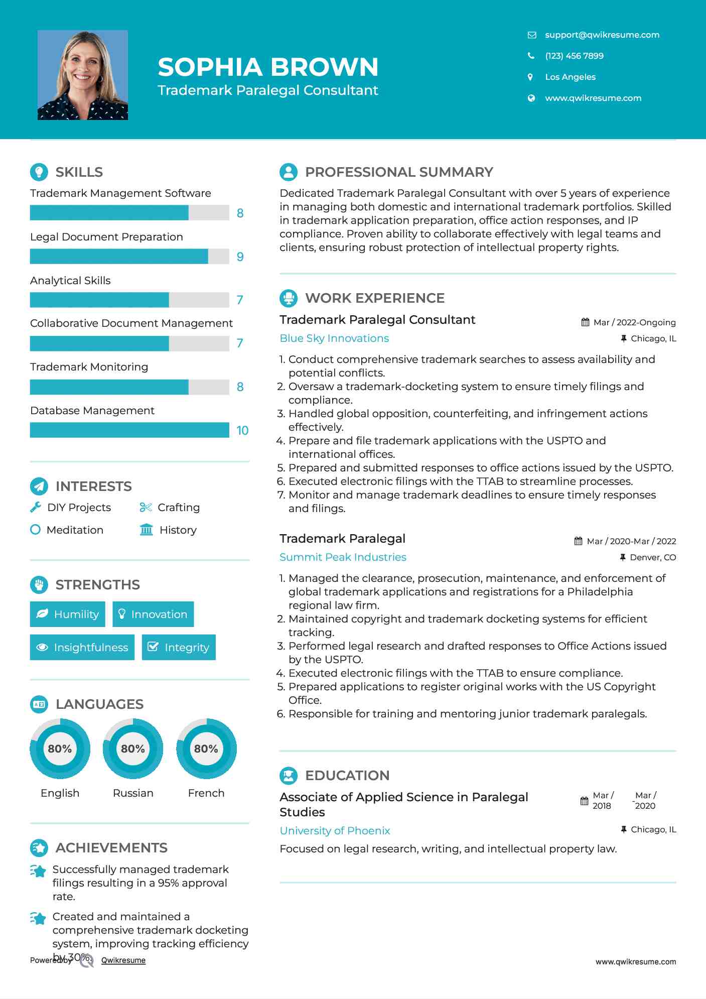 Trademark Paralegal Consultant Resume Model