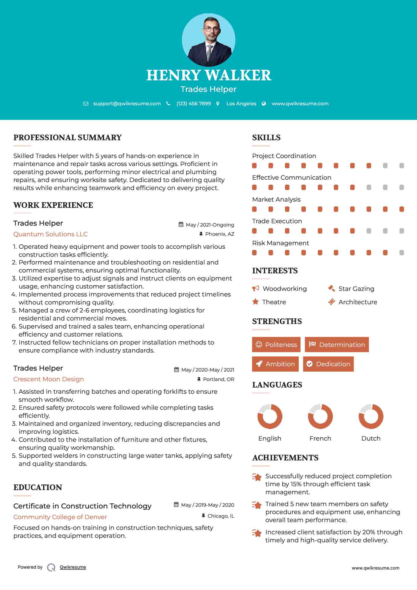 Trades Helper Resume Template