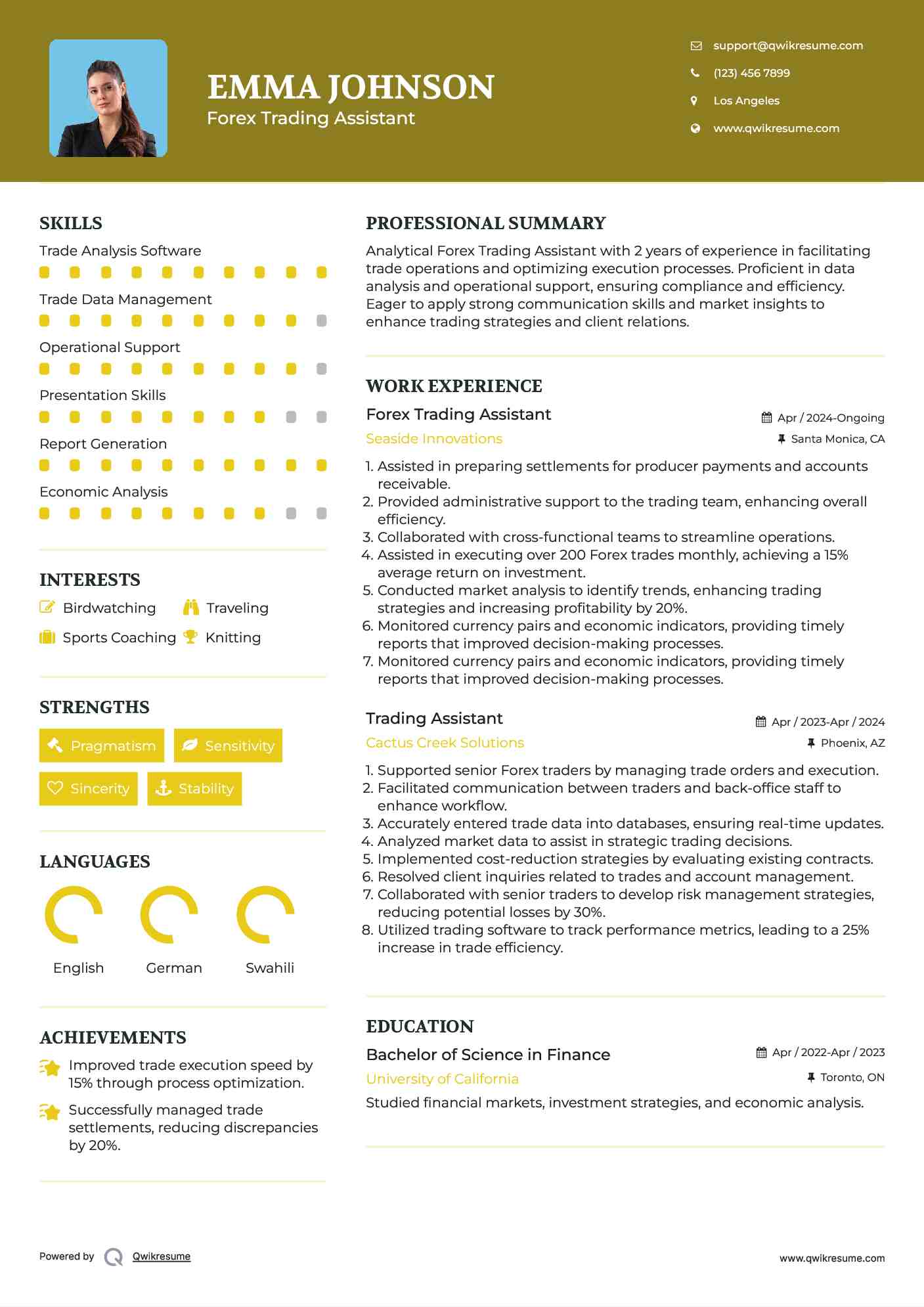 Forex Trading Assistant Resume Example