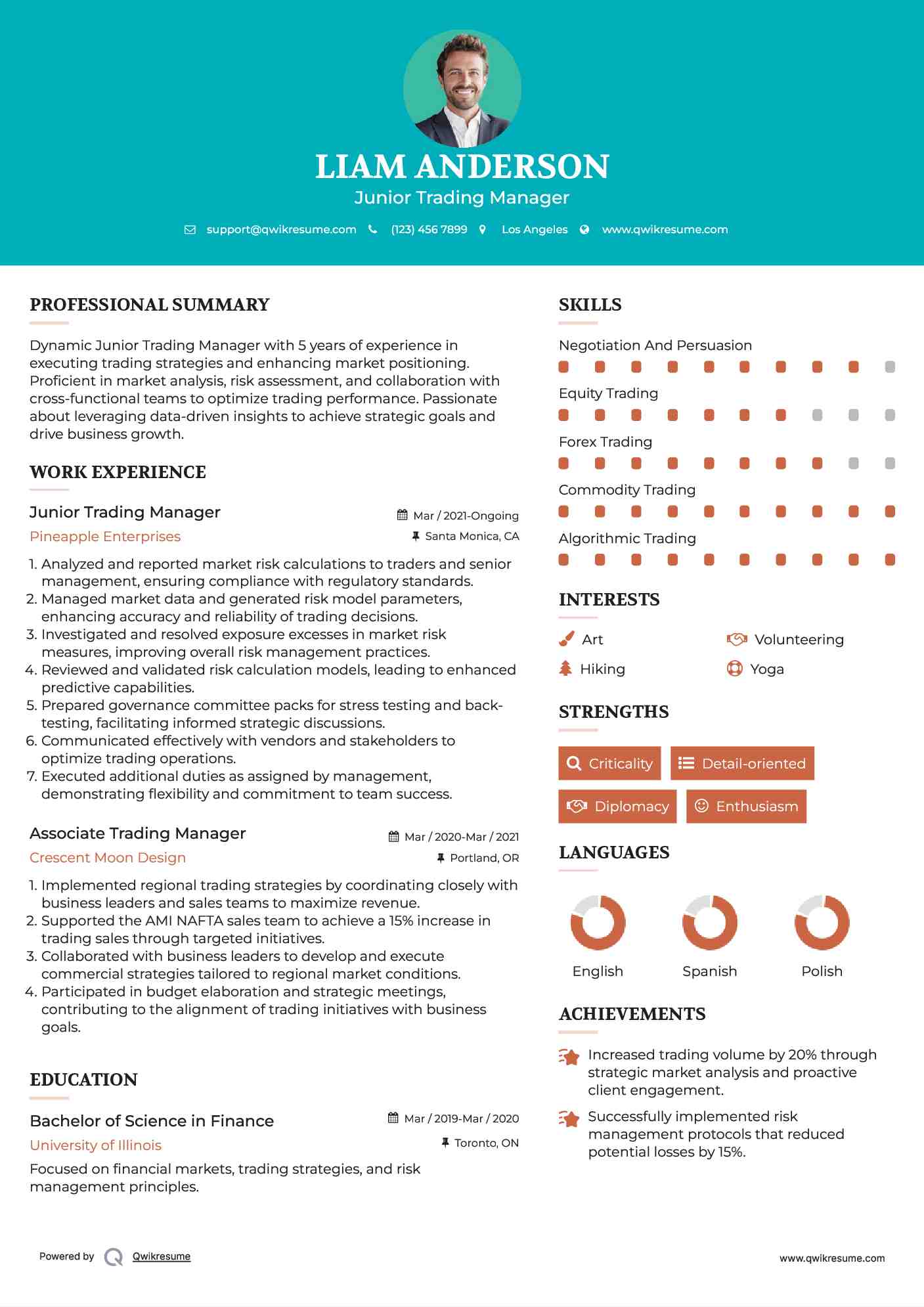 Junior Trading Manager Resume Format