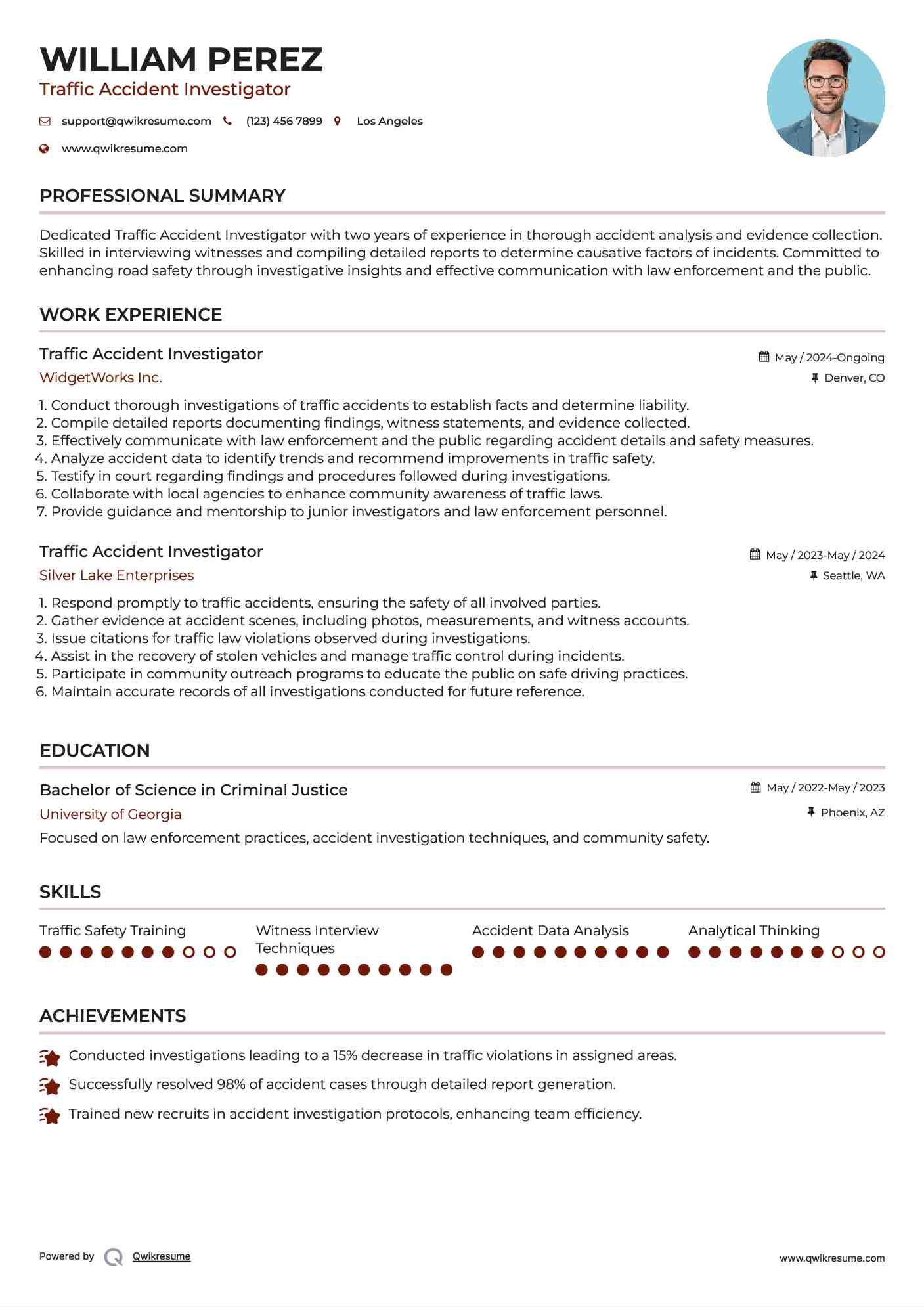 Traffic Accident Investigator Resume Sample