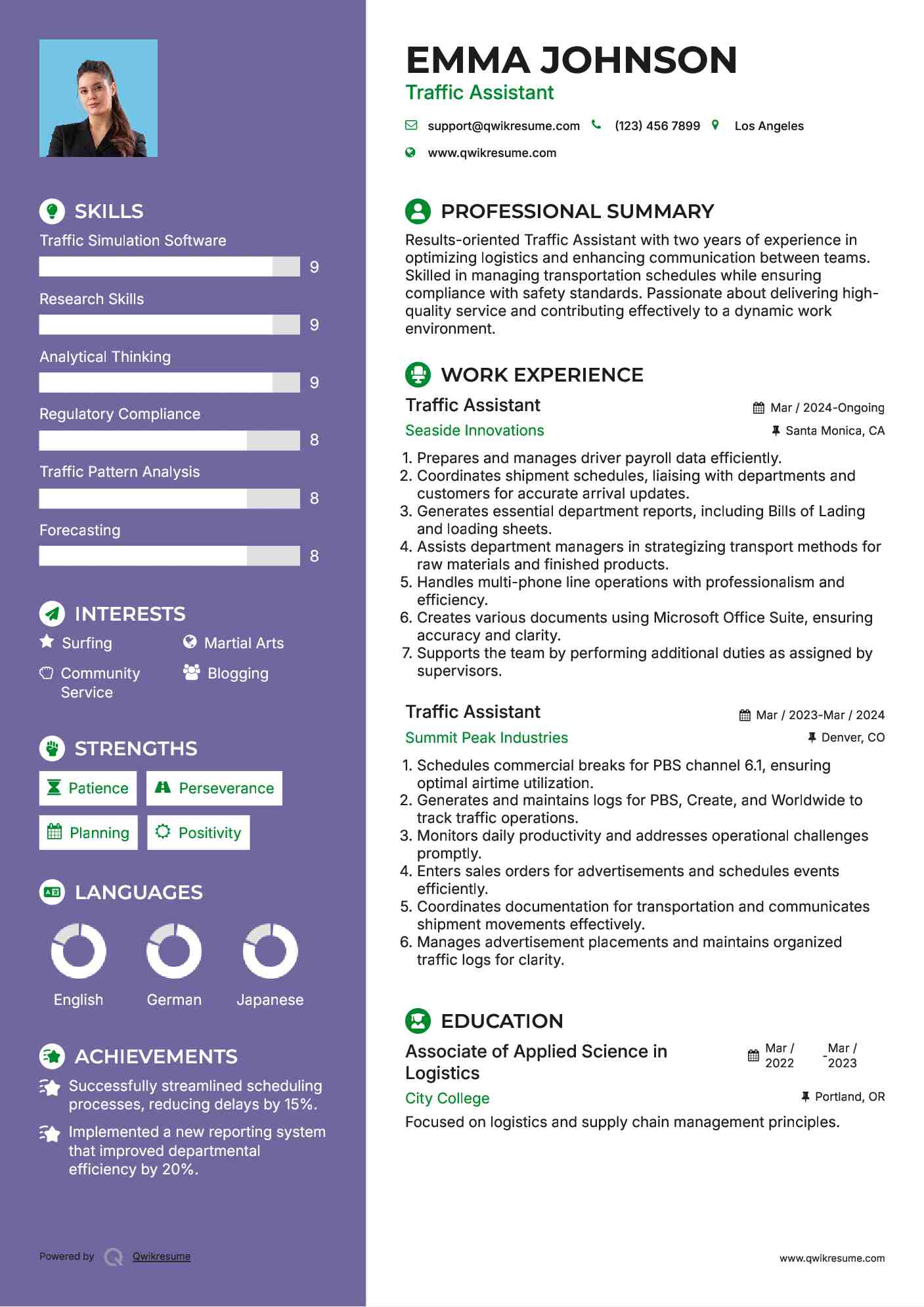 Traffic Assistant Resume Format