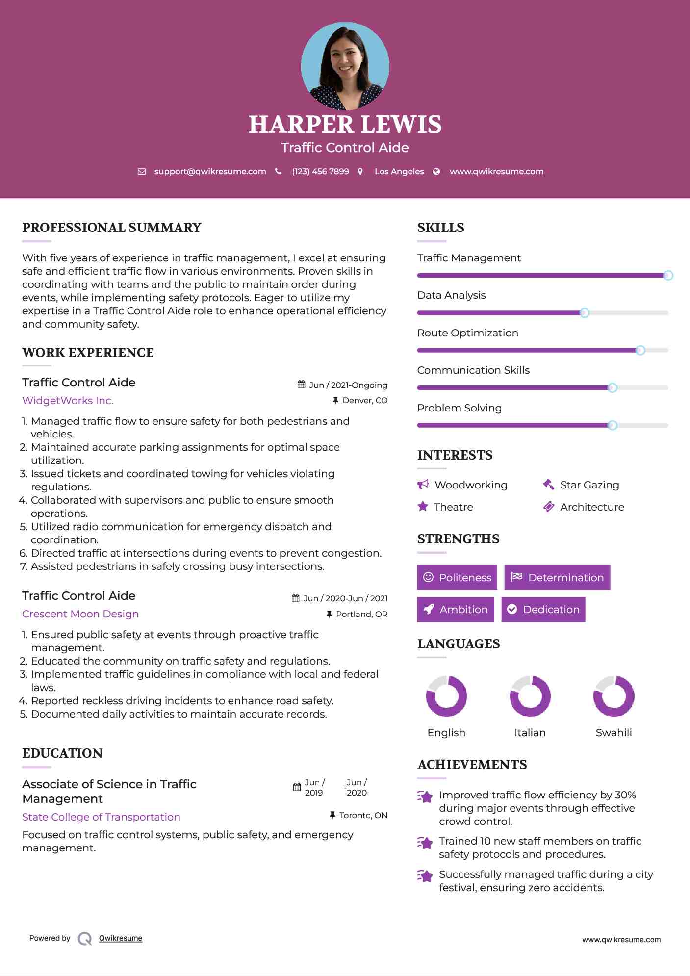 Traffic Control Aide Resume Model