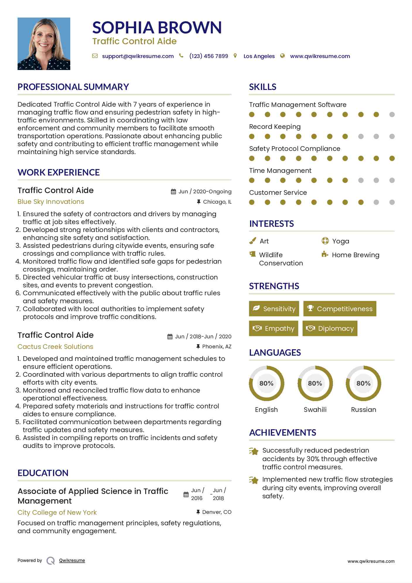 Traffic Control Aide Resume Model