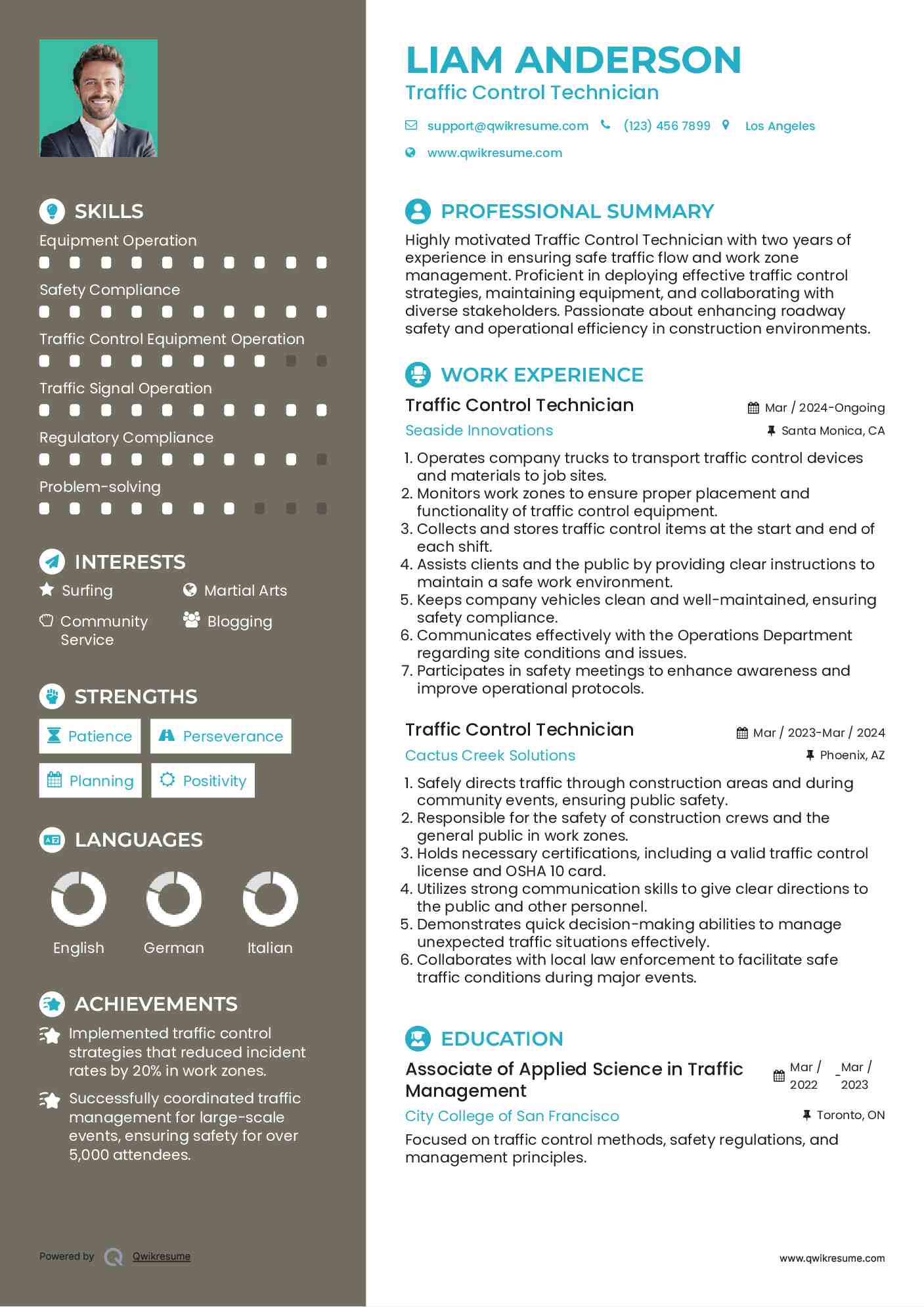 Traffic Control Technician Resume Model