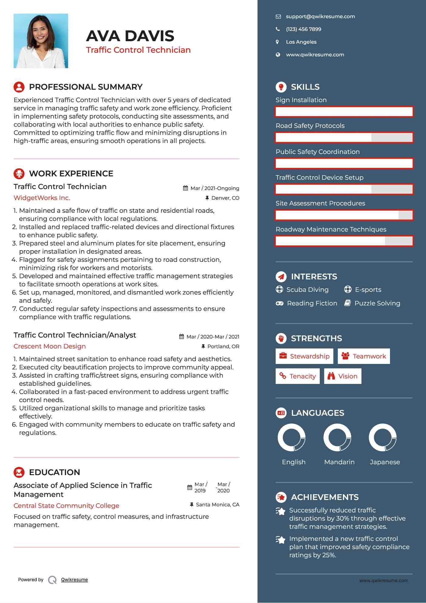 Traffic Control Technician Resume Example