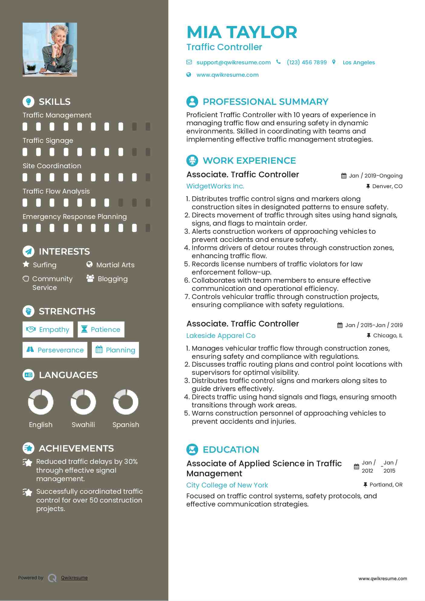 Associate. Traffic Controller Resume Example
