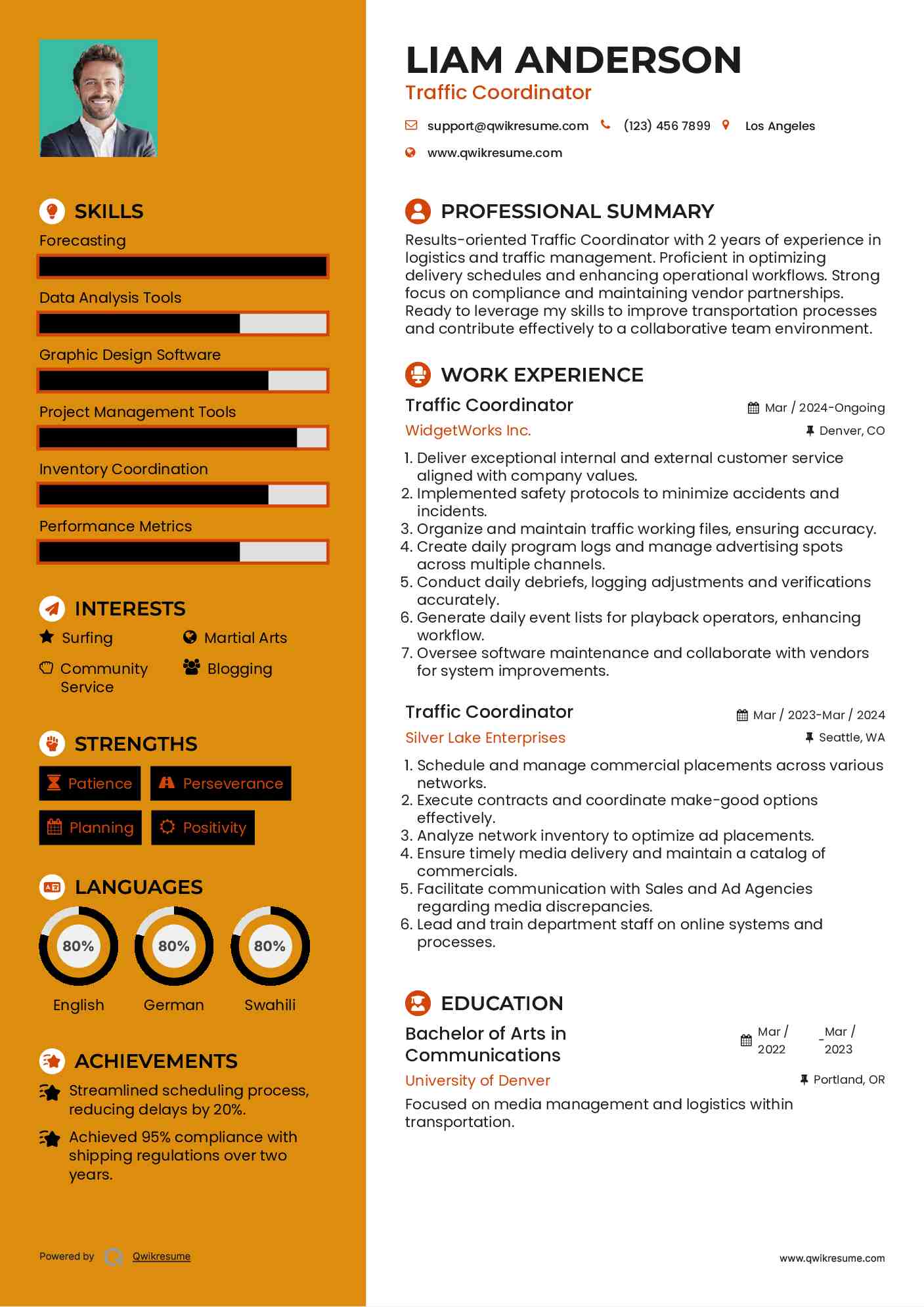 Traffic Coordinator Resume Template