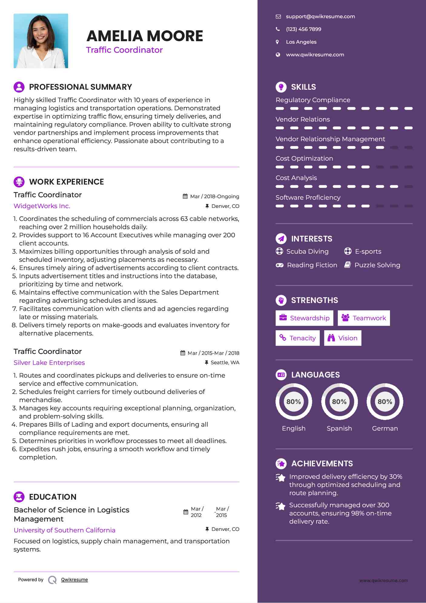 Traffic Coordinator Resume Format