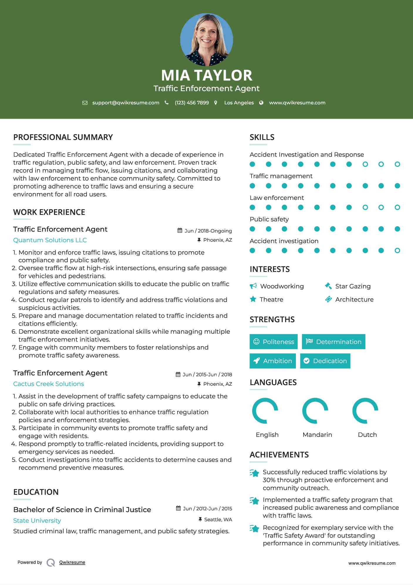 Traffic Enforcement Agent Resume Template
