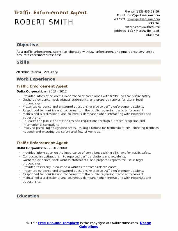 Traffic Enforcement Agent Resume Samples QwikResume