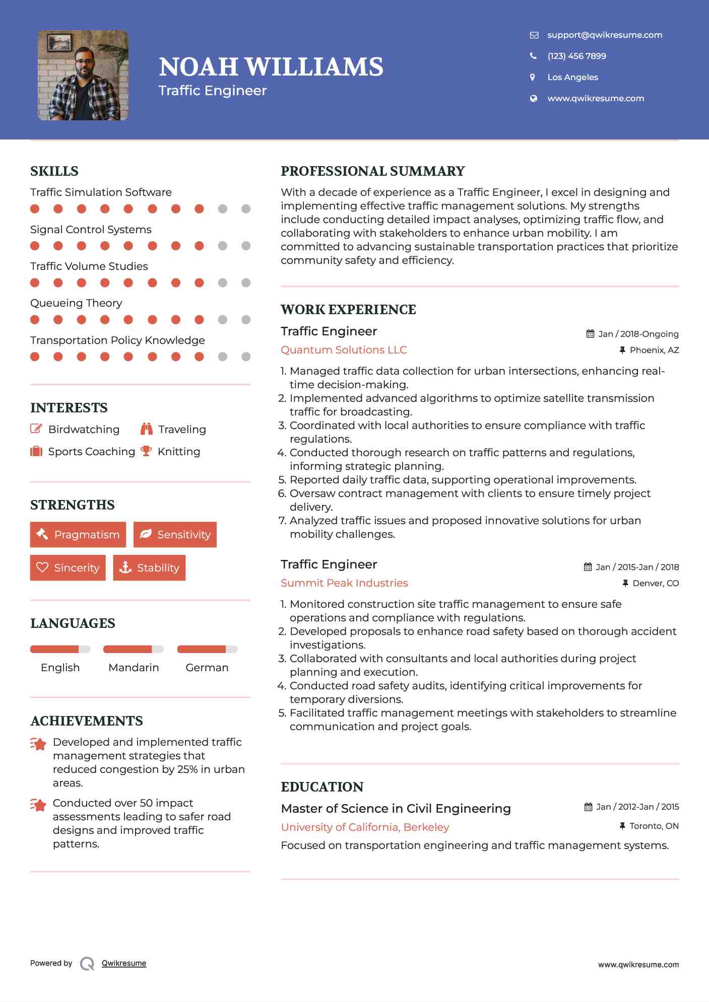 Traffic Engineer Resume Example
