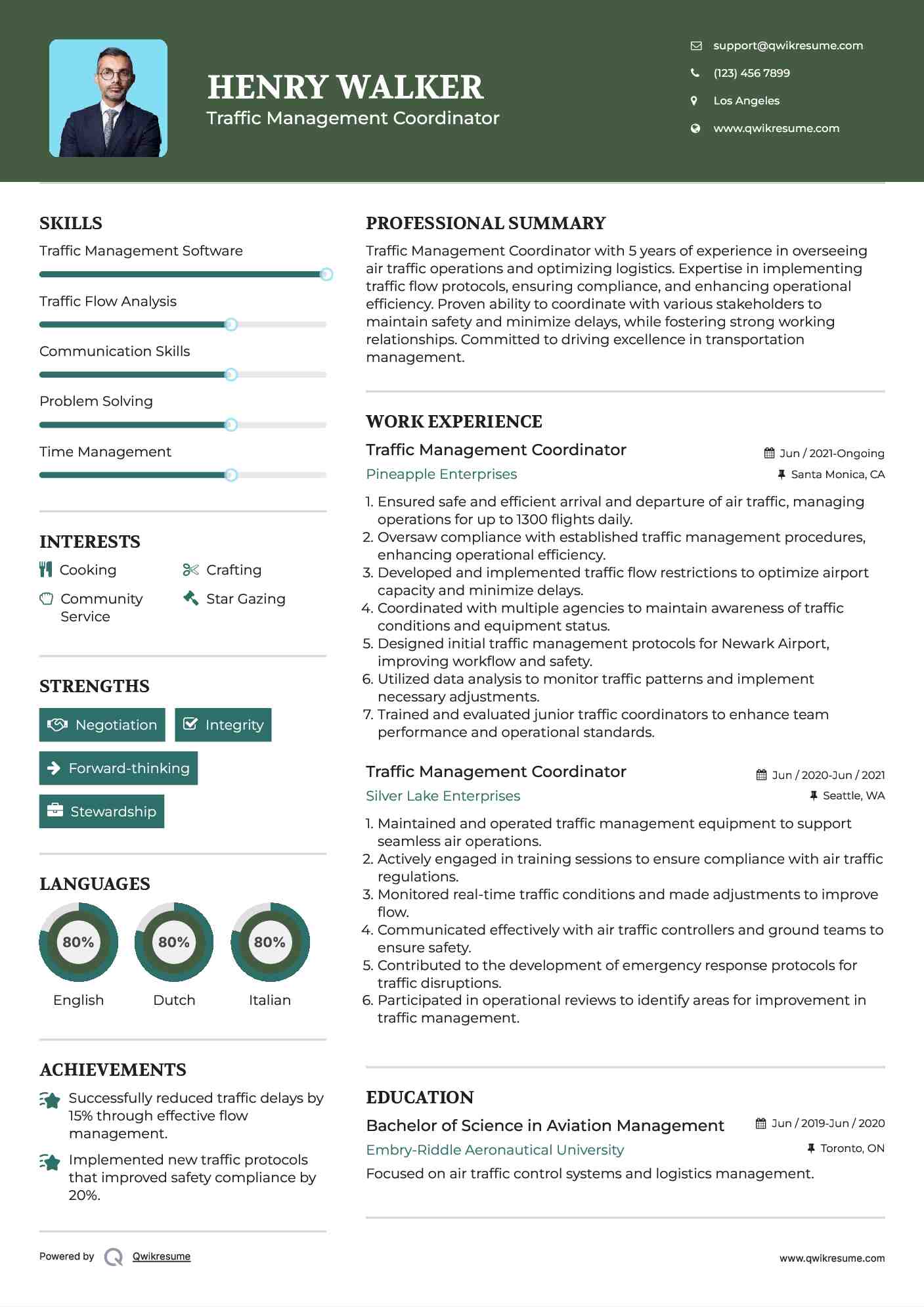 Traffic Management Coordinator Resume Format