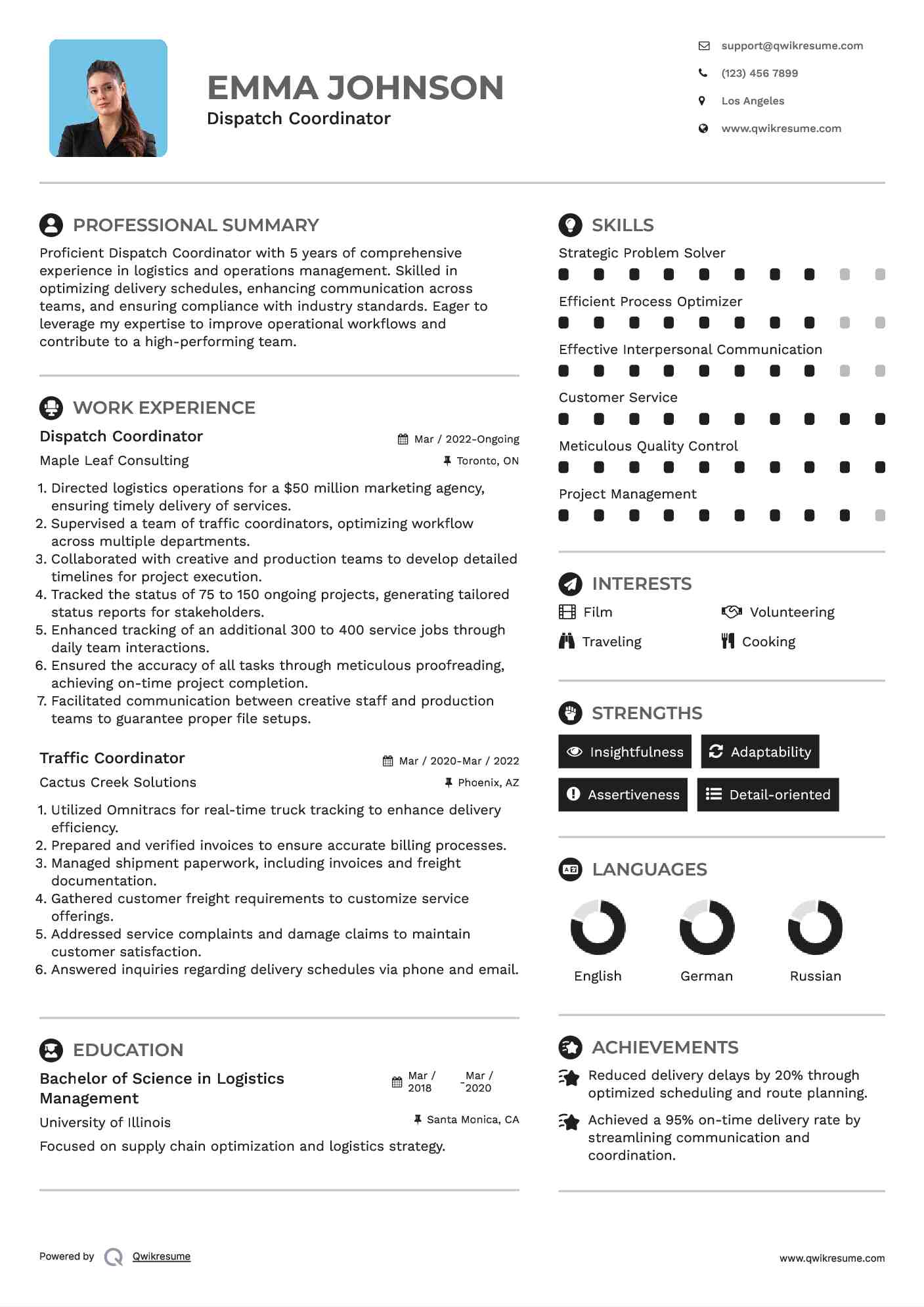 Dispatch Coordinator Resume Format
