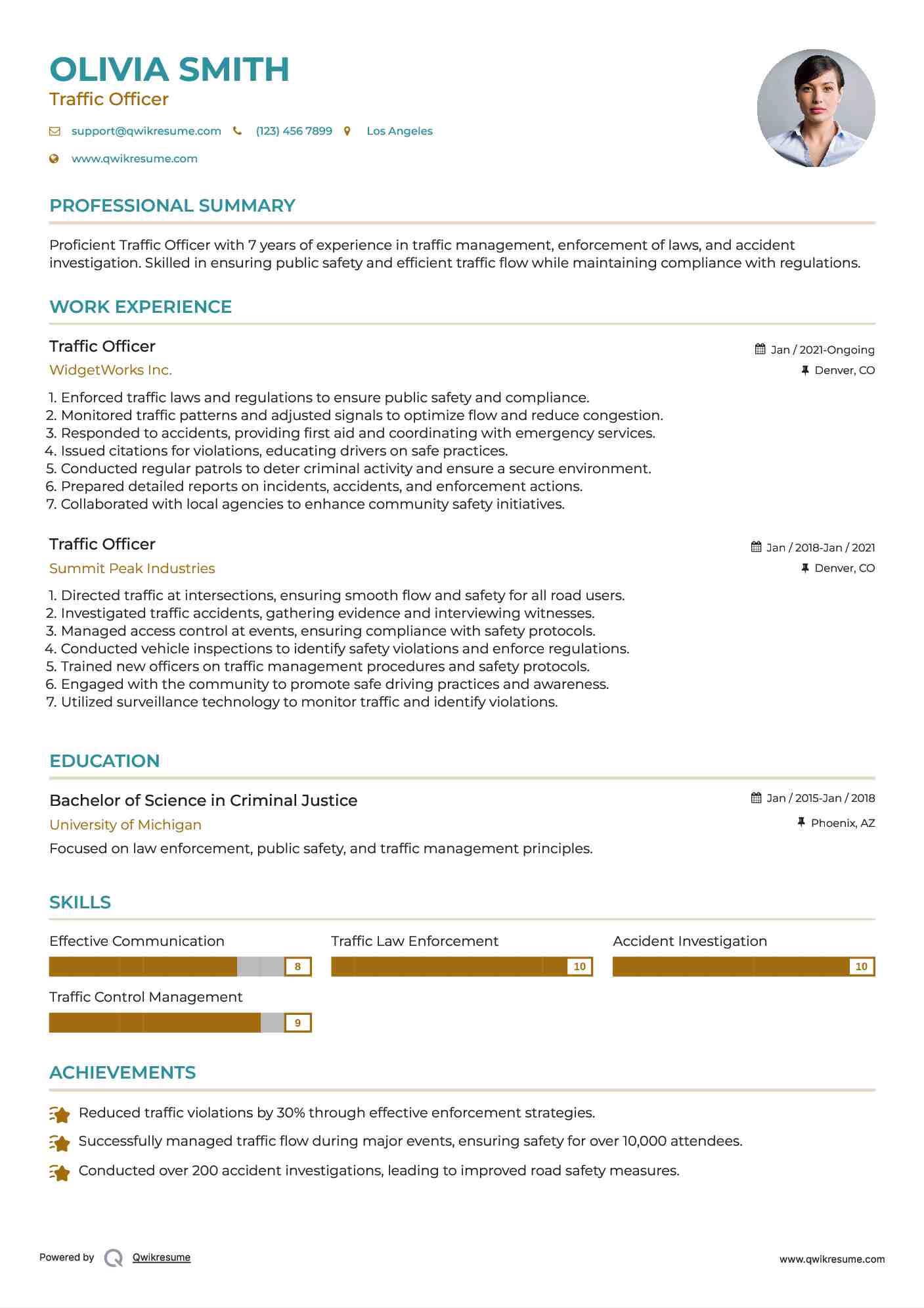 Traffic Officer Resume Model