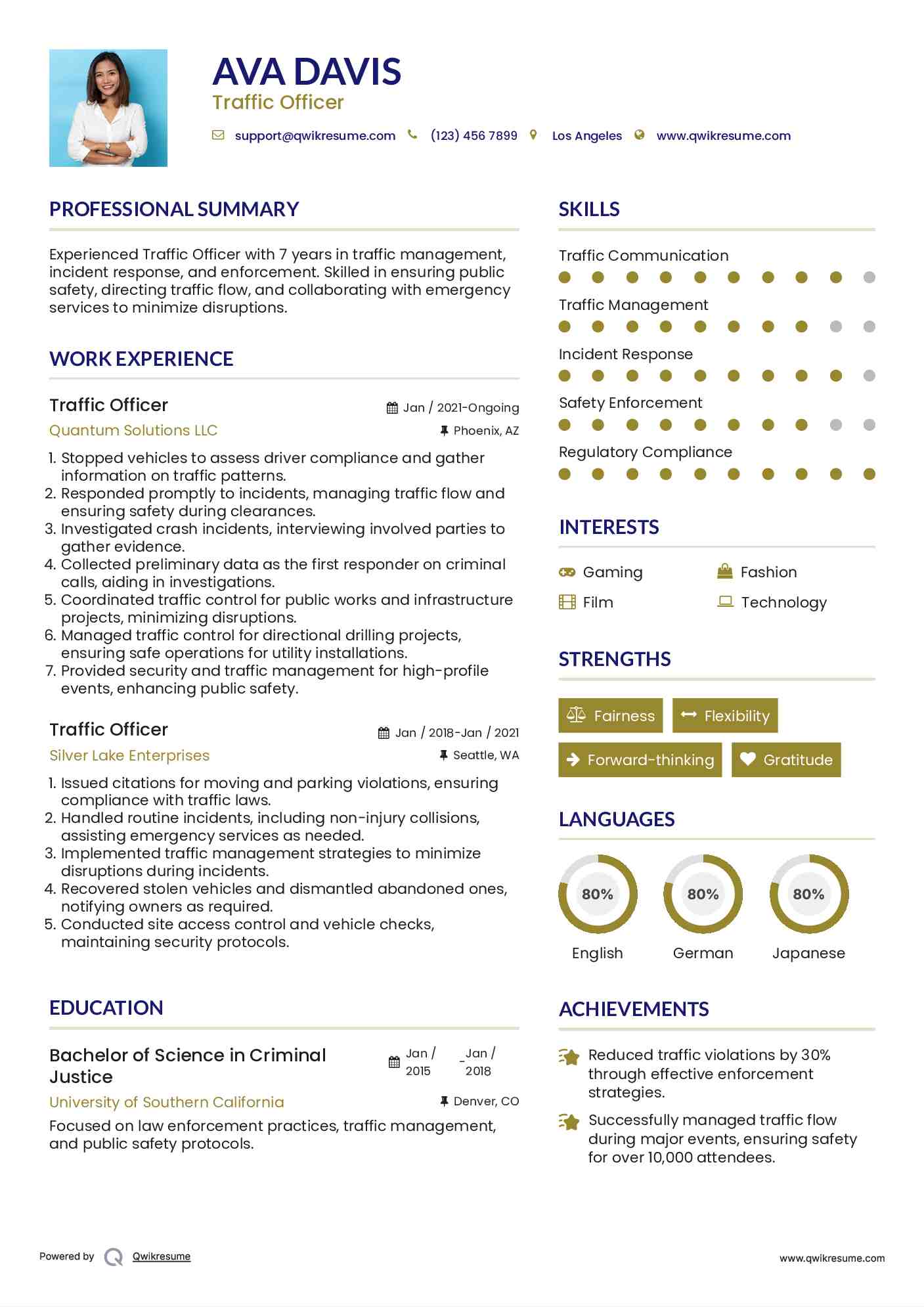 Traffic Officer Resume Model