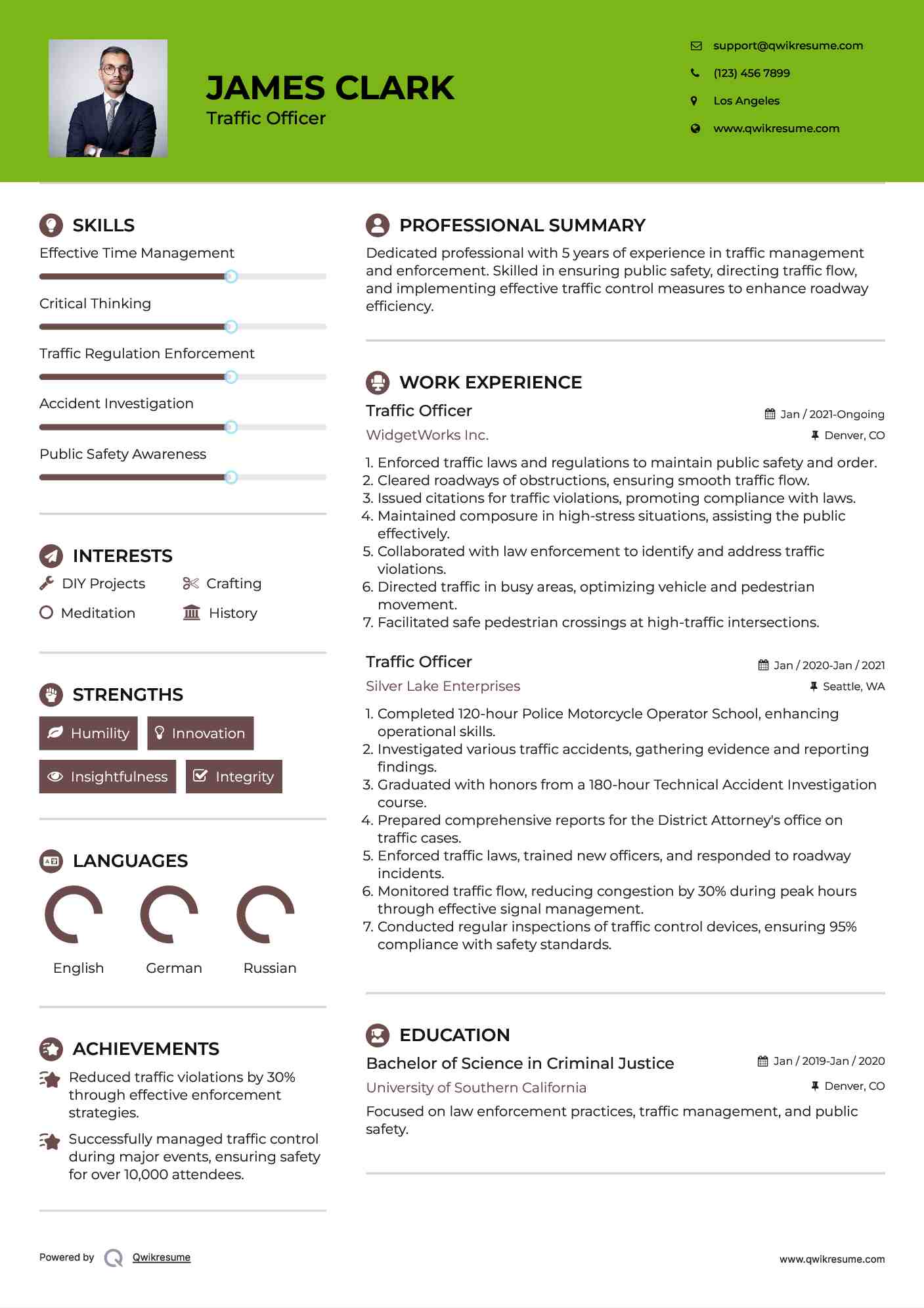 Traffic Officer Resume Sample