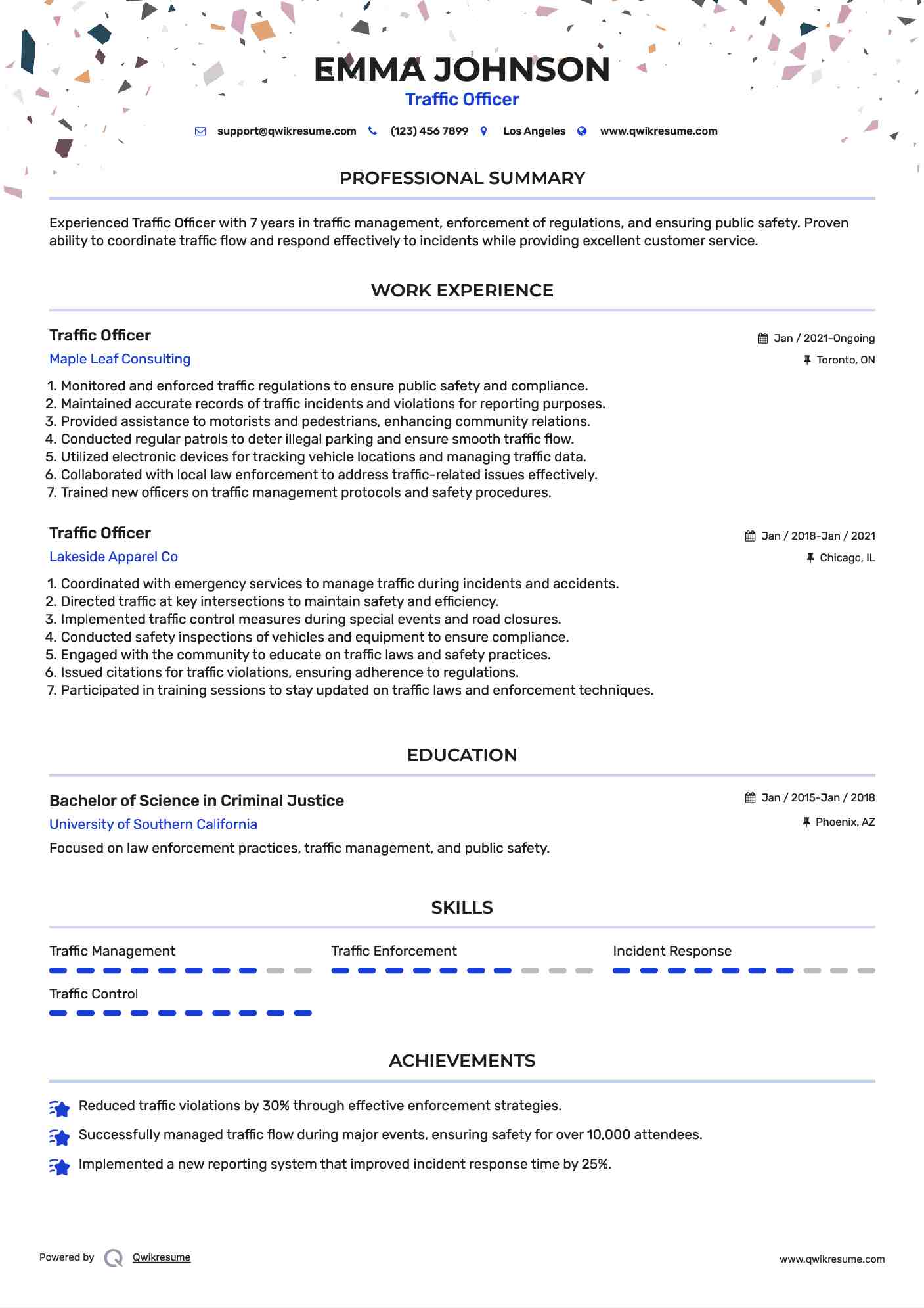 Traffic Officer Resume Format