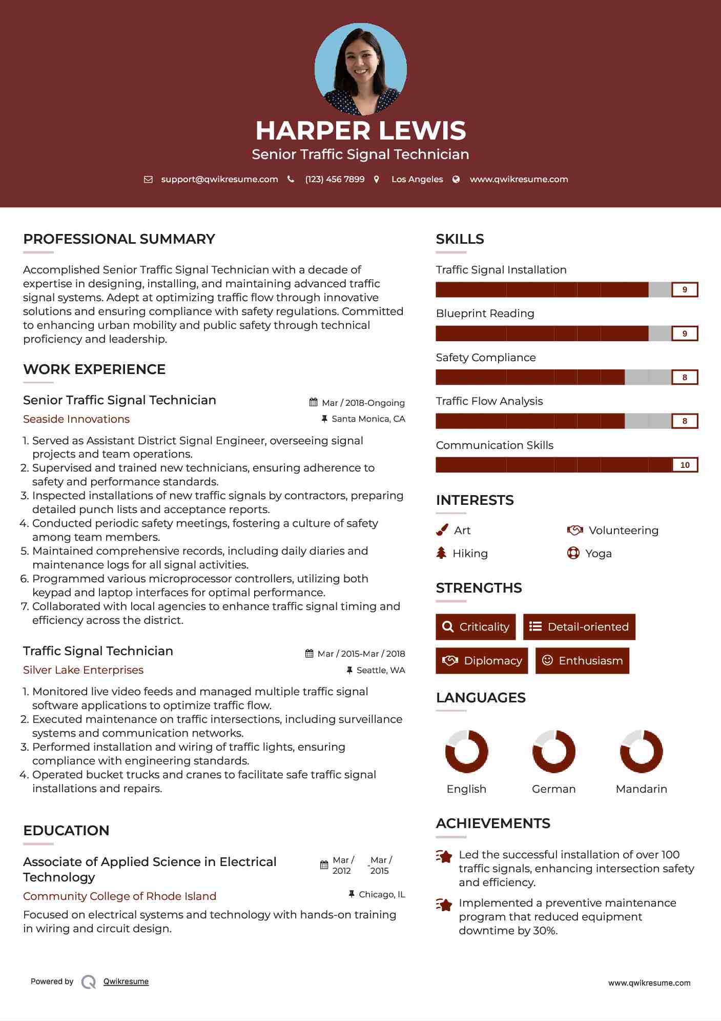 Senior Traffic Signal Technician Resume Template