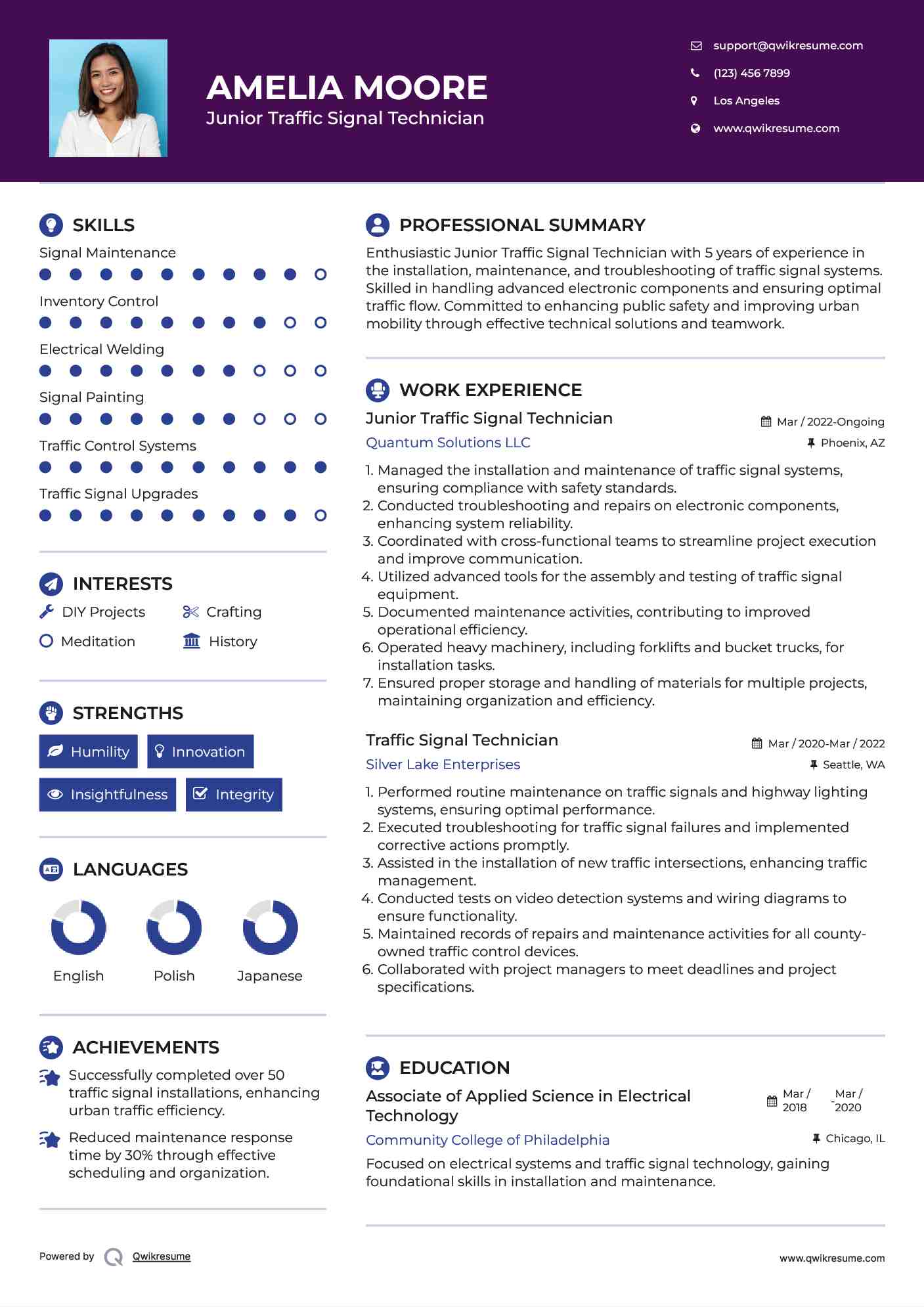 Junior Traffic Signal Technician Resume Template