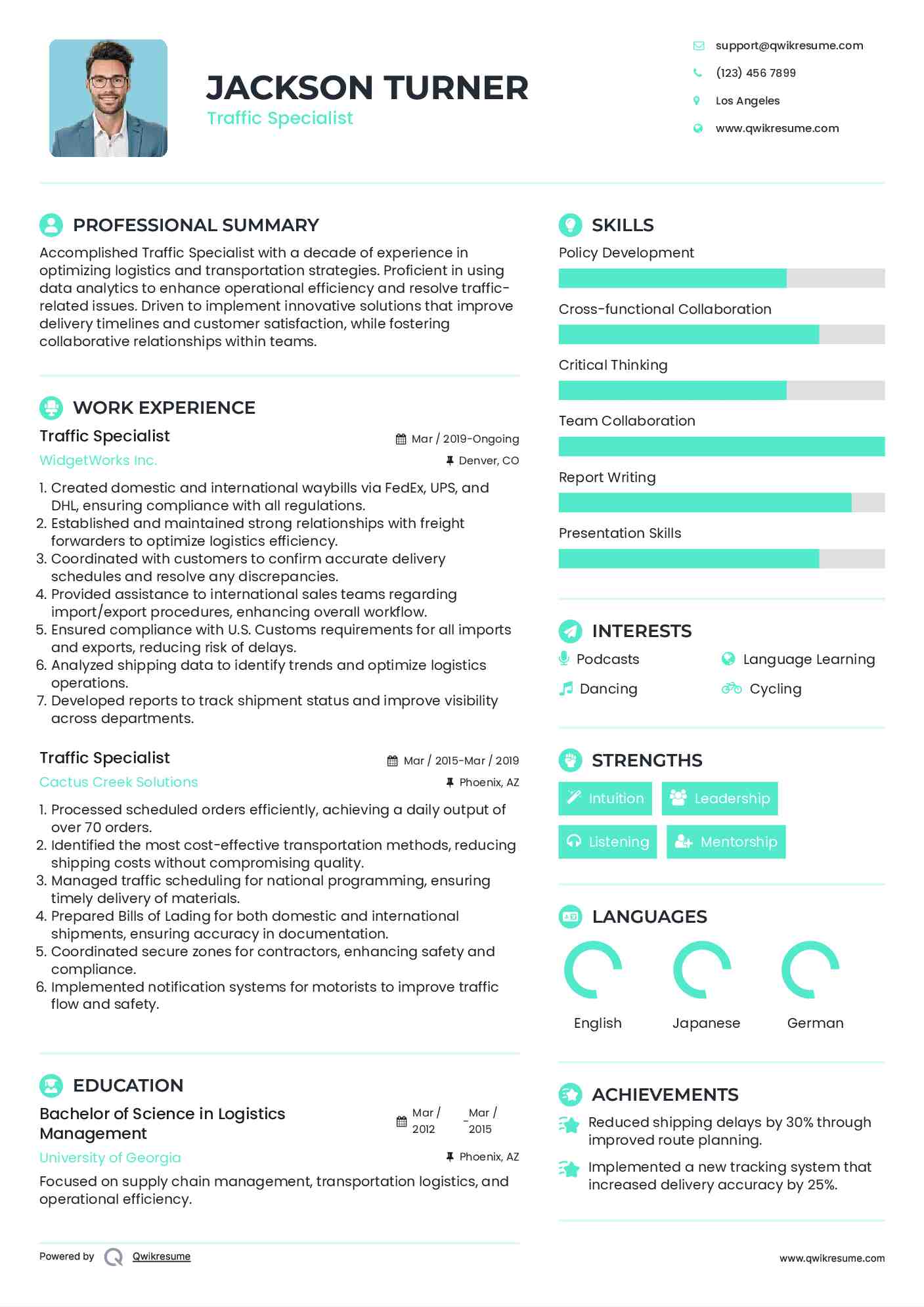 Traffic Specialist Resume Format