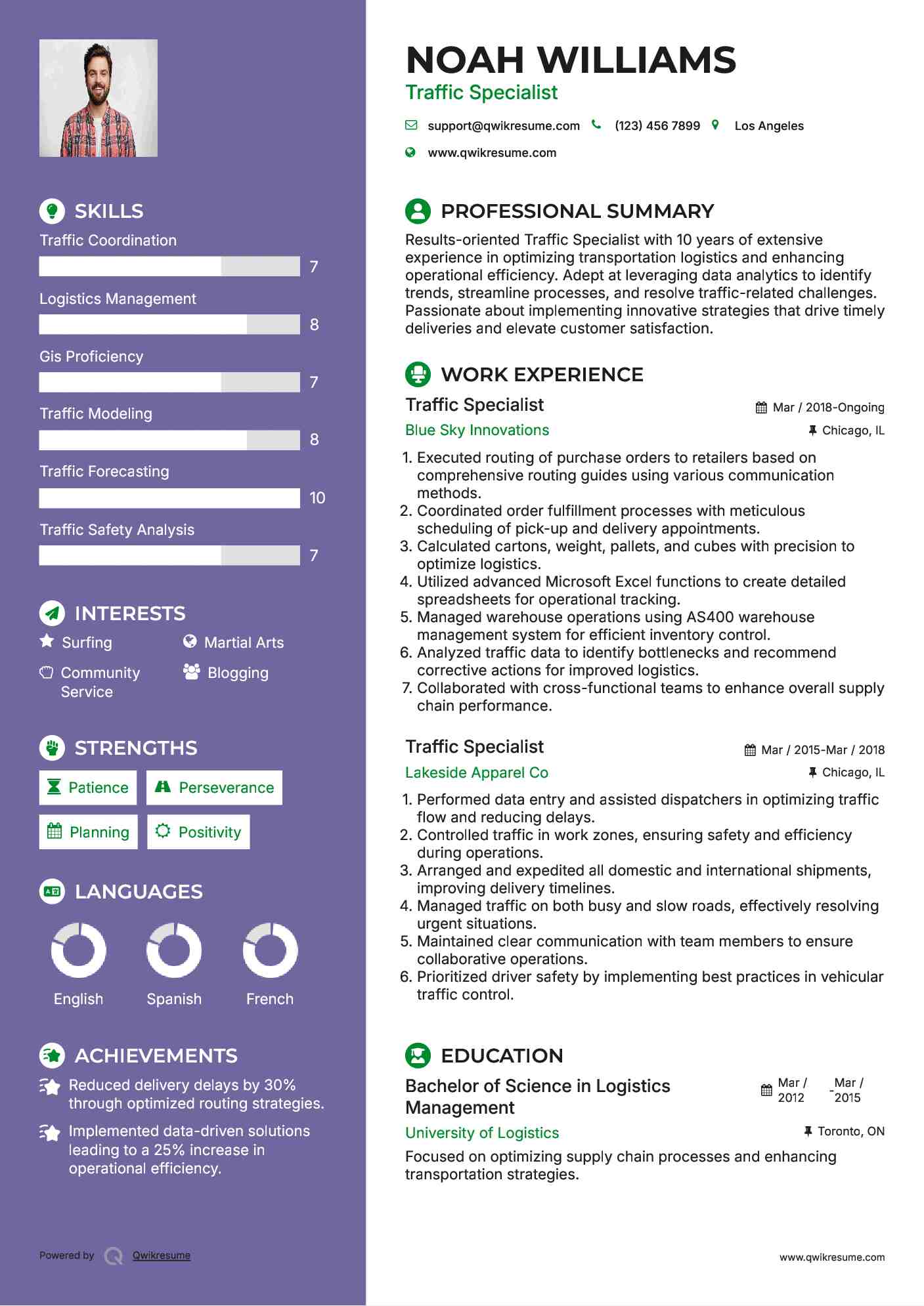 Traffic Specialist Resume Template
