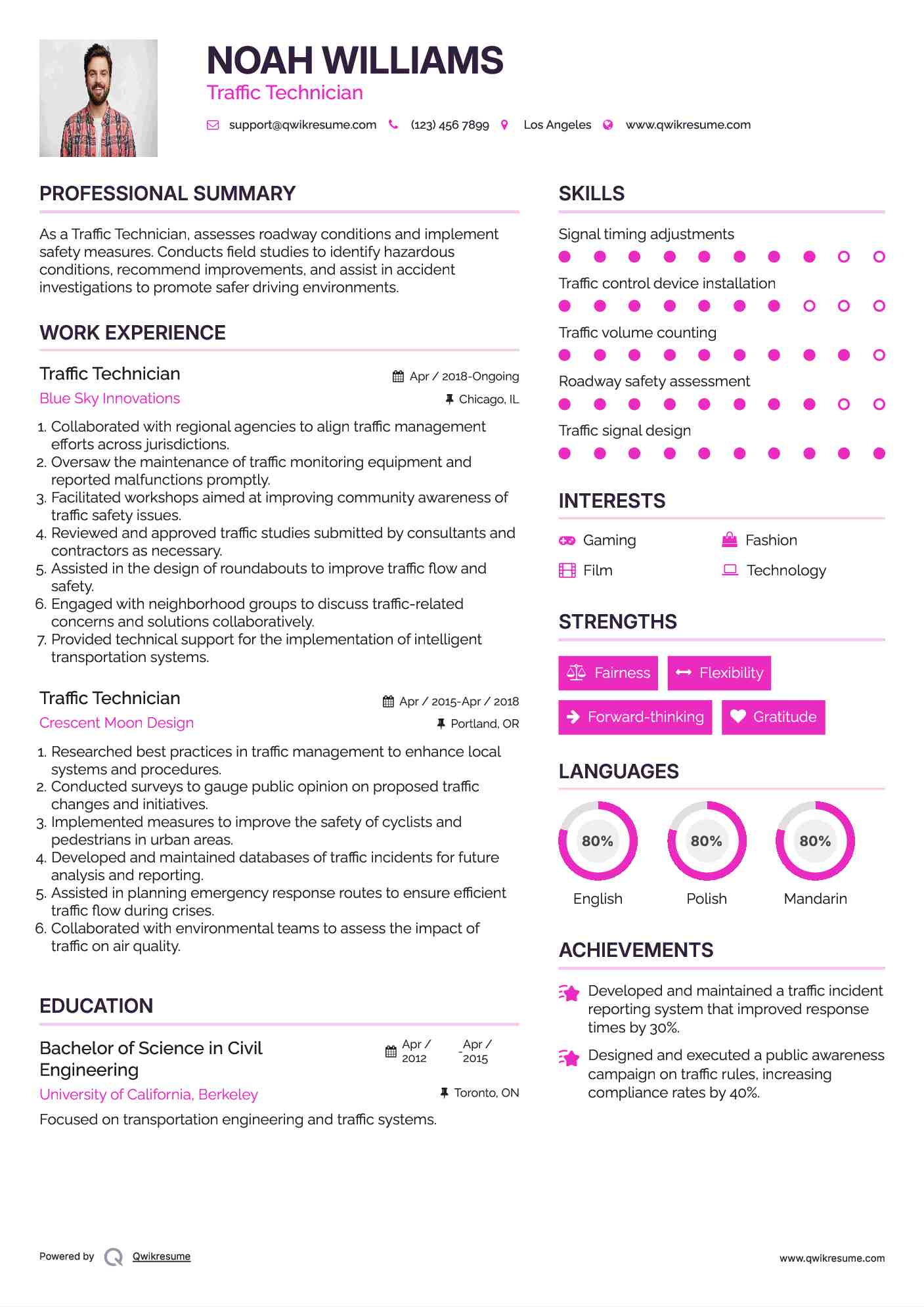 Traffic Technician Resume Model