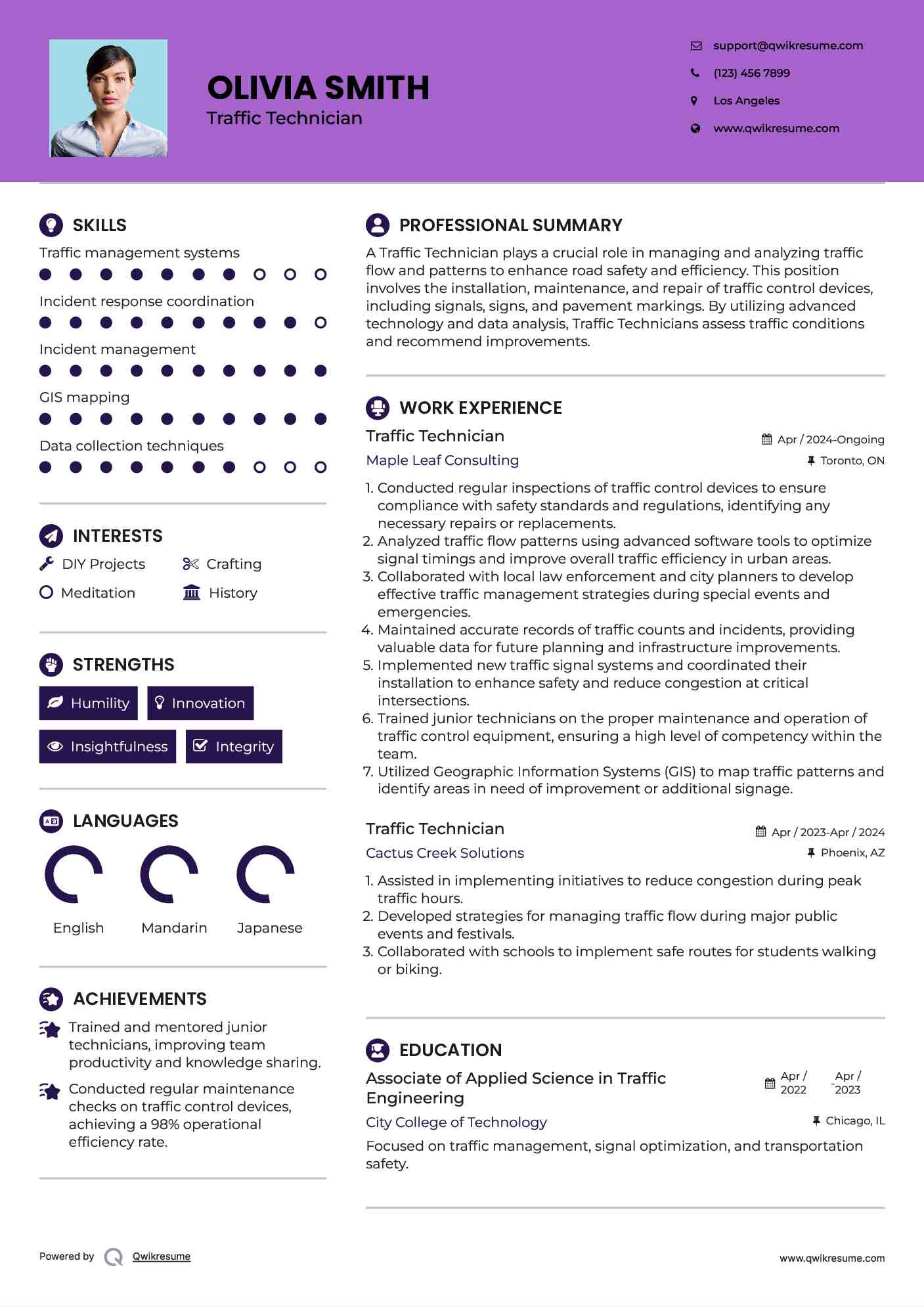 Traffic Technician Resume Example