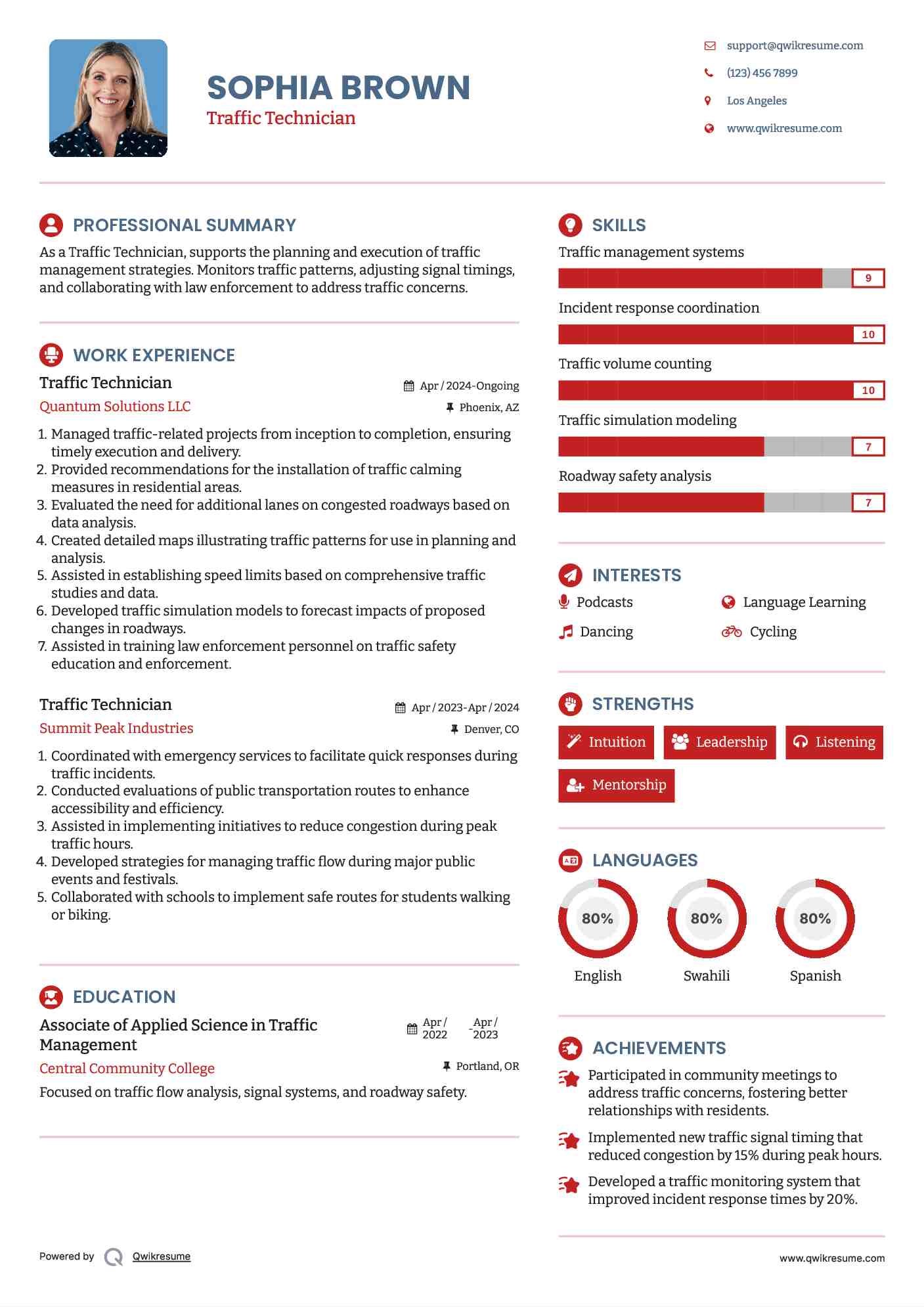 Traffic Technician Resume Format