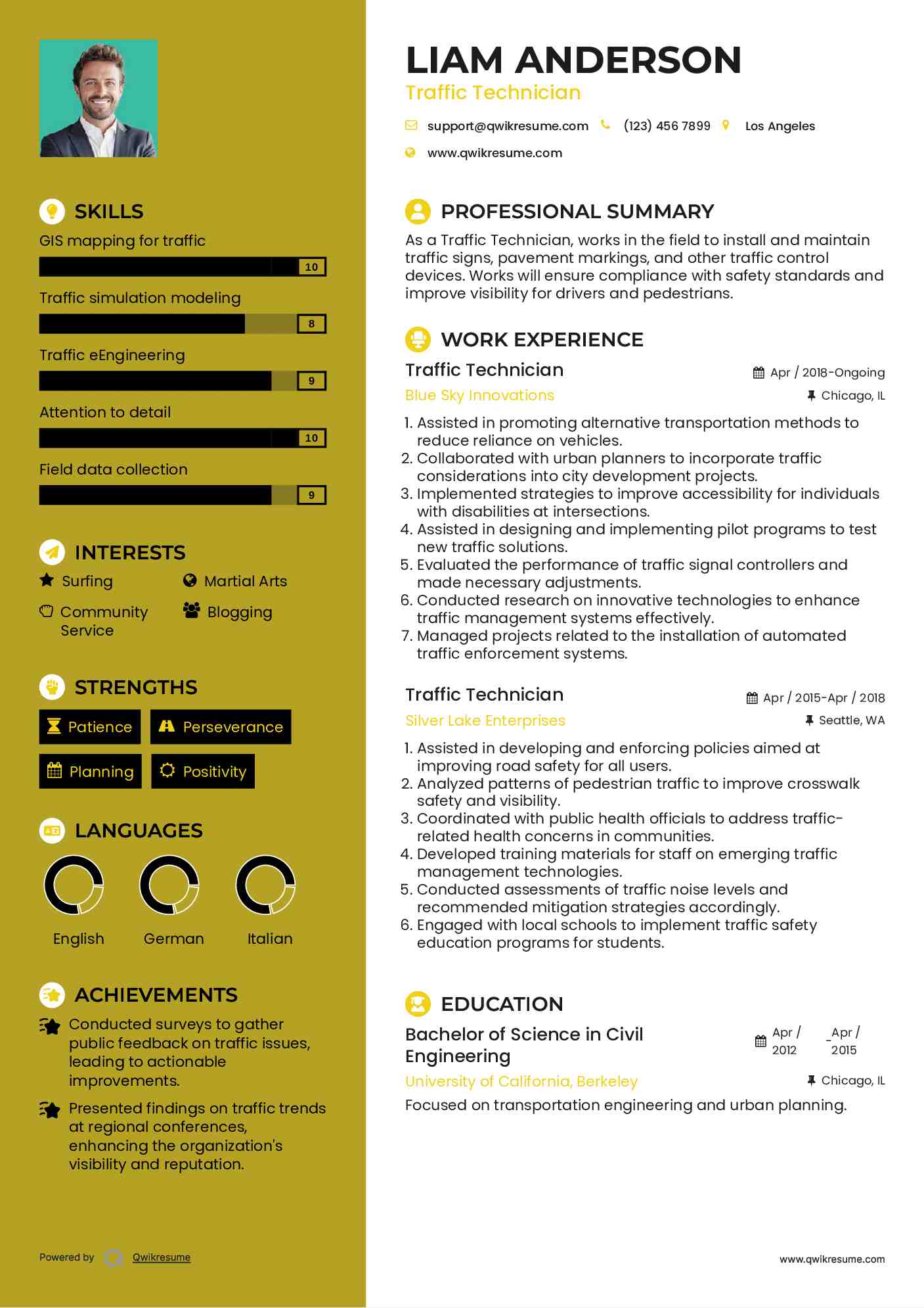 Traffic Technician Resume Example