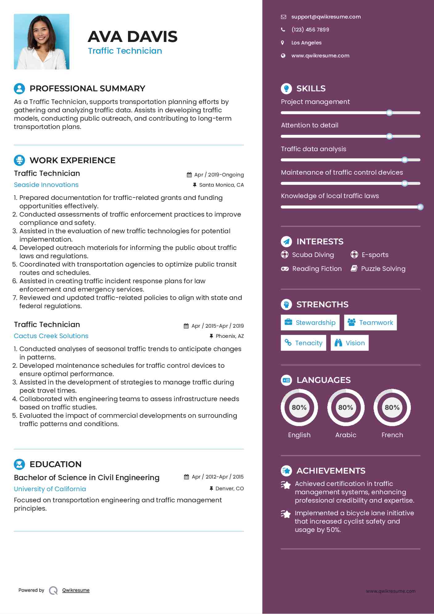 Traffic Technician Resume Format