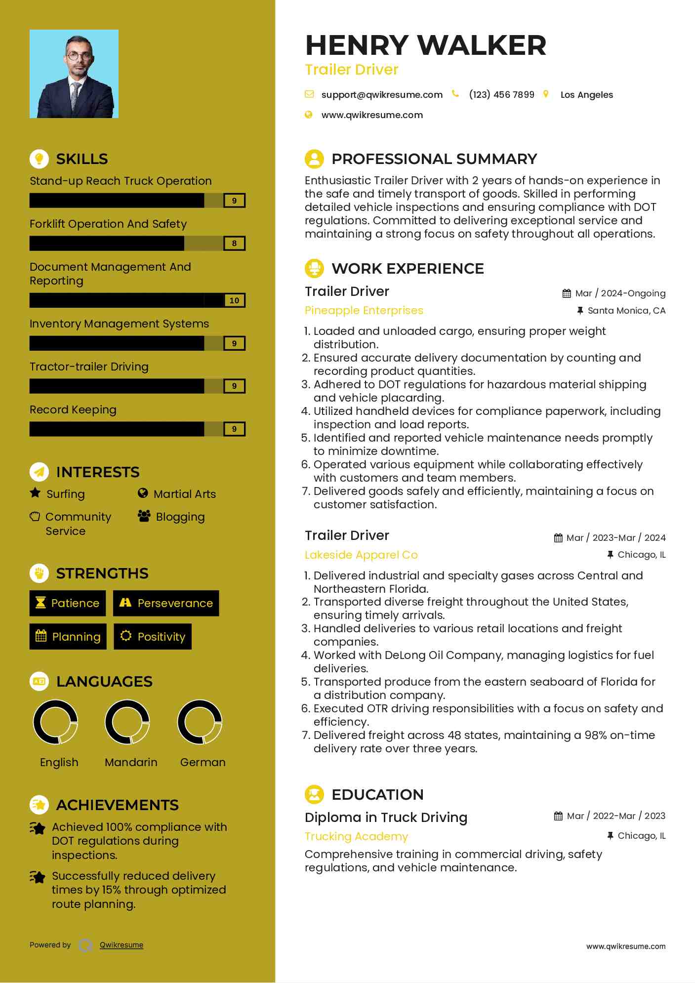 Trailer Driver Resume Template