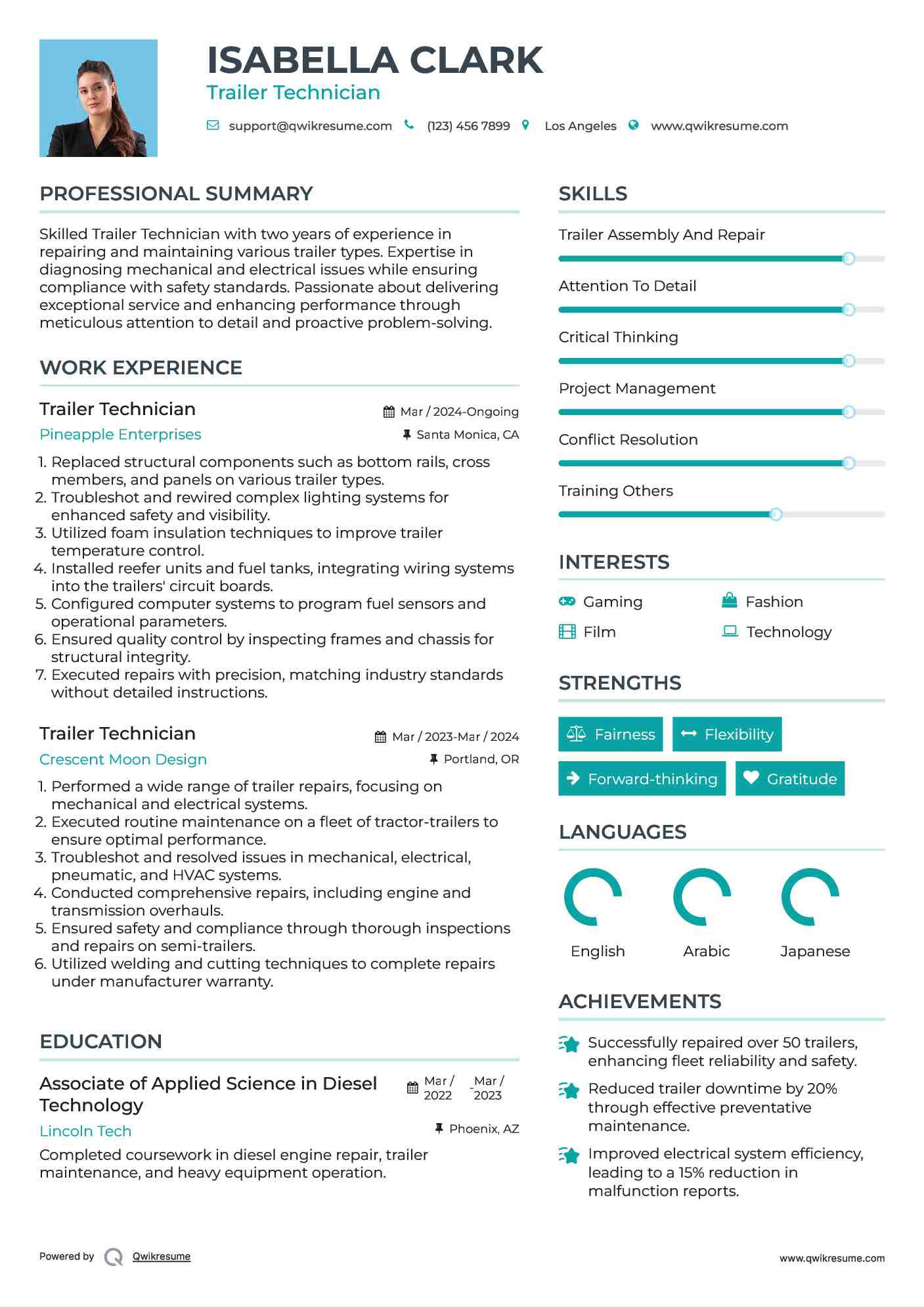 Trailer Technician Resume Format