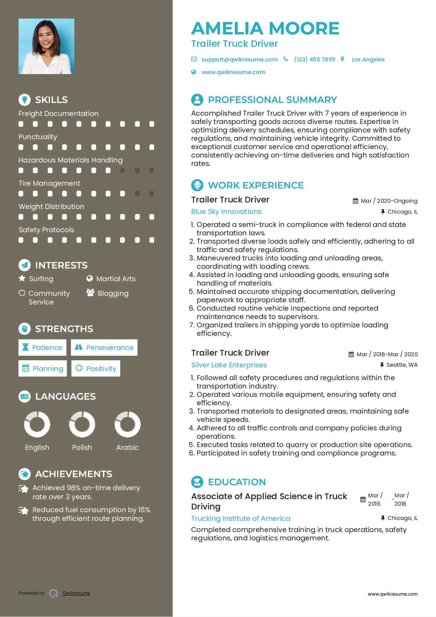 Trailer Truck Driver Resume Template