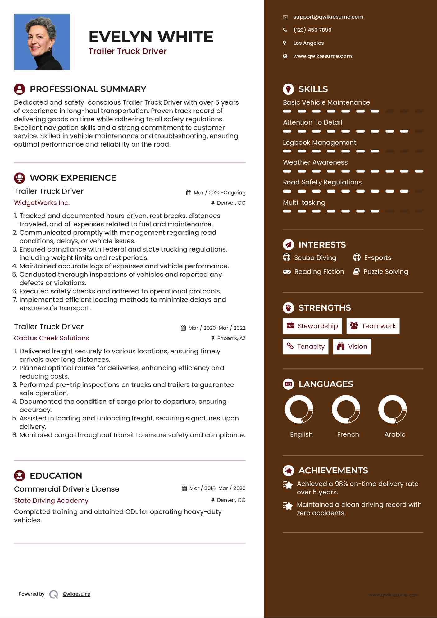 Trailer Truck Driver Resume Template