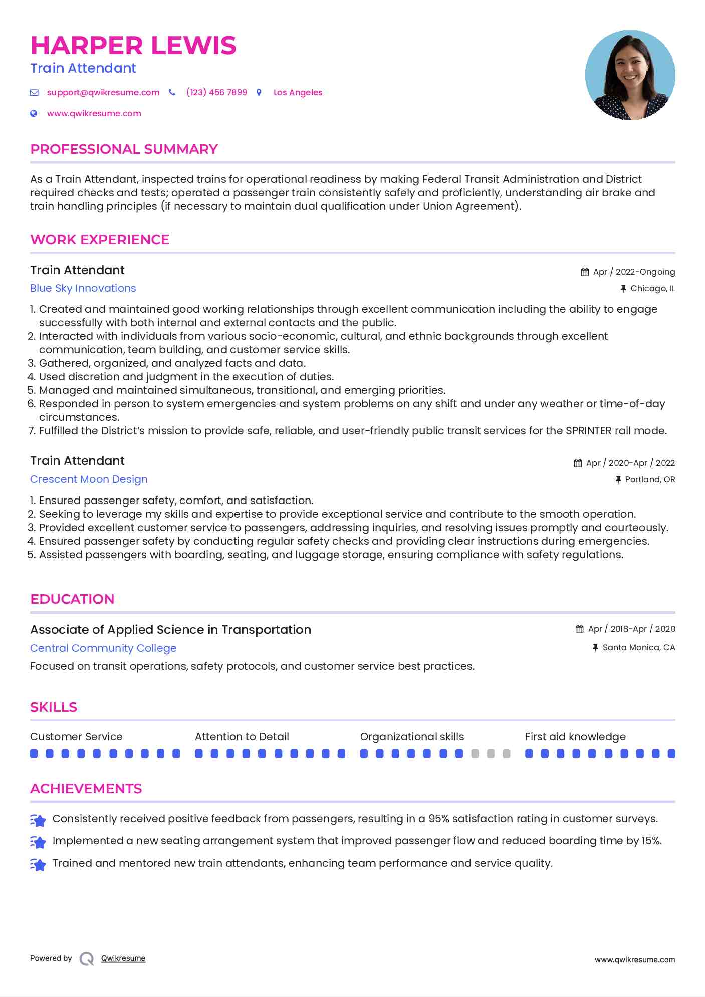 Train Attendant Resume Model