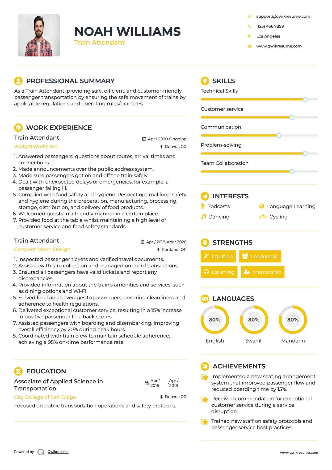 Train Attendant Resume Format